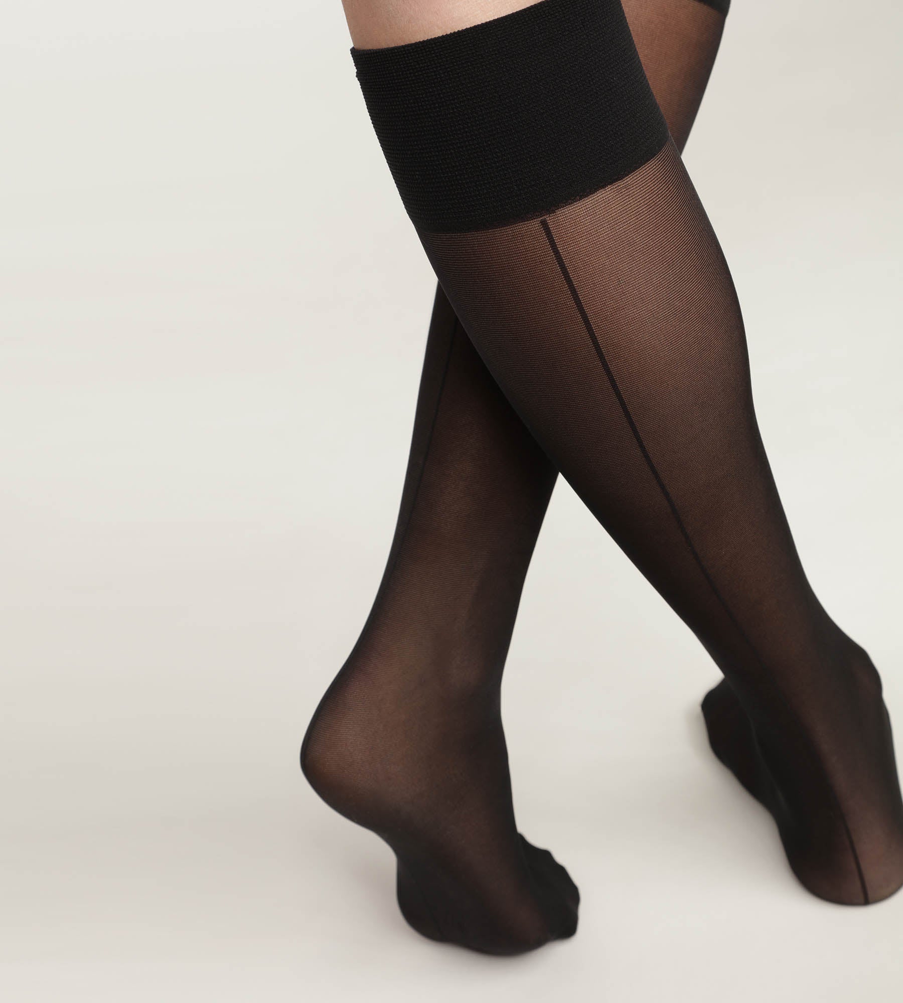 DIM Gambaletti donna trasparenti in voile nero con riga a contrasto Dim Style