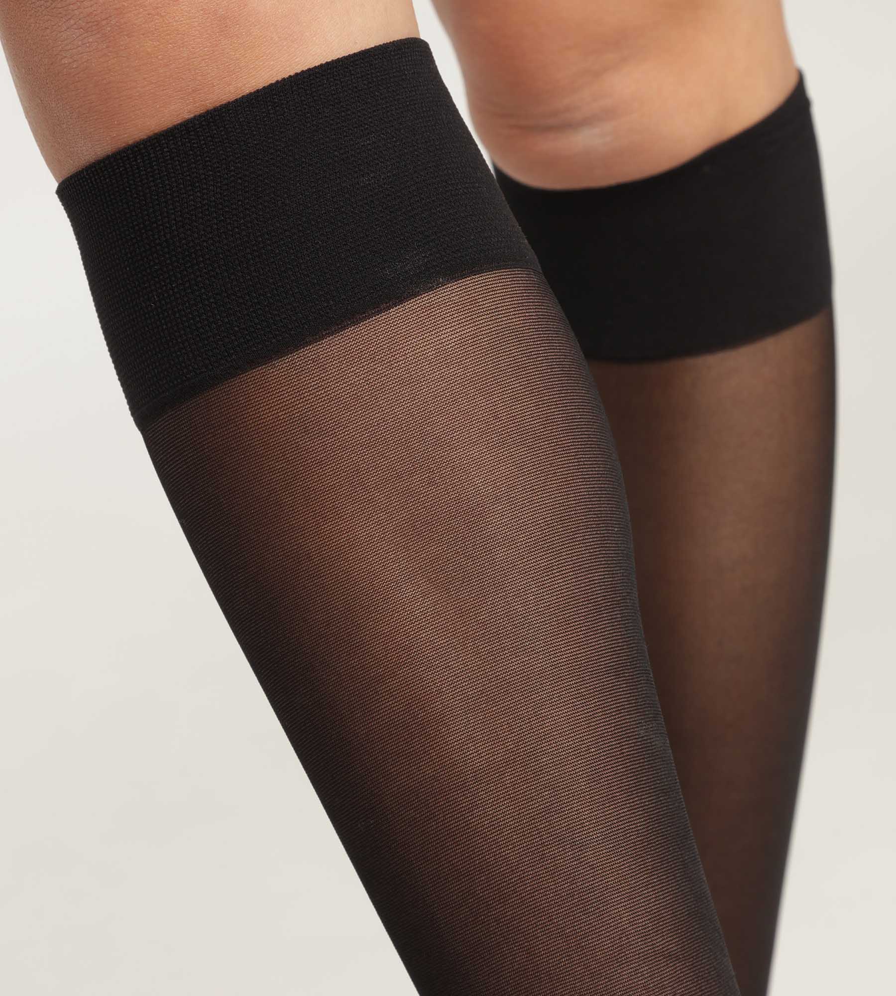 DIM Gambaletti donna trasparenti in voile nero con riga a contrasto Dim Style