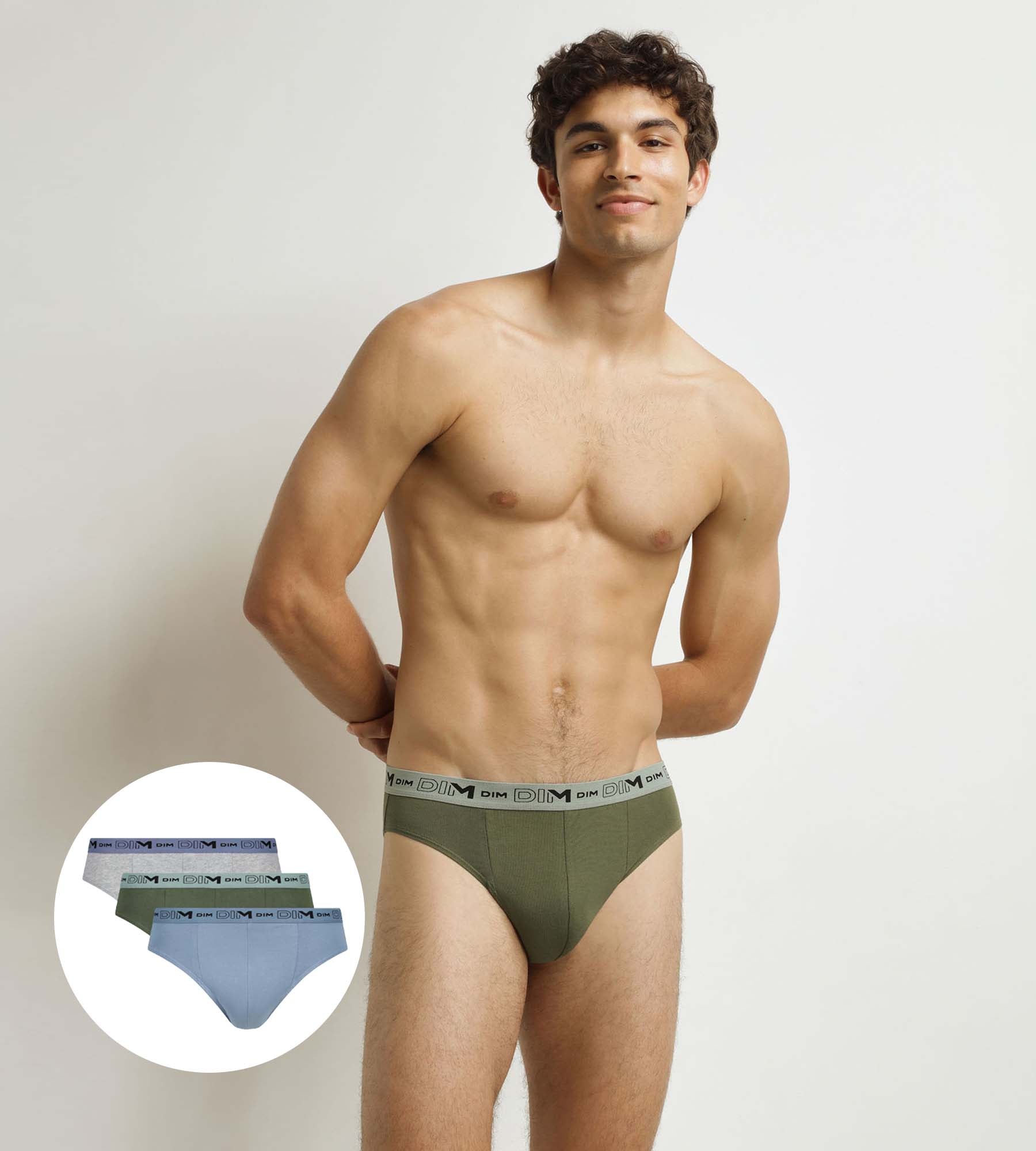 DIM Multipack di 3 slip Uomo Blu Grigio Verde Cotone organico elasticizzato