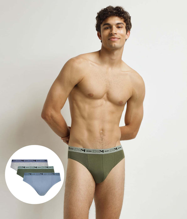 DIM Multipack di 3 slip Uomo Blu Grigio Verde Cotone organico elasticizzato