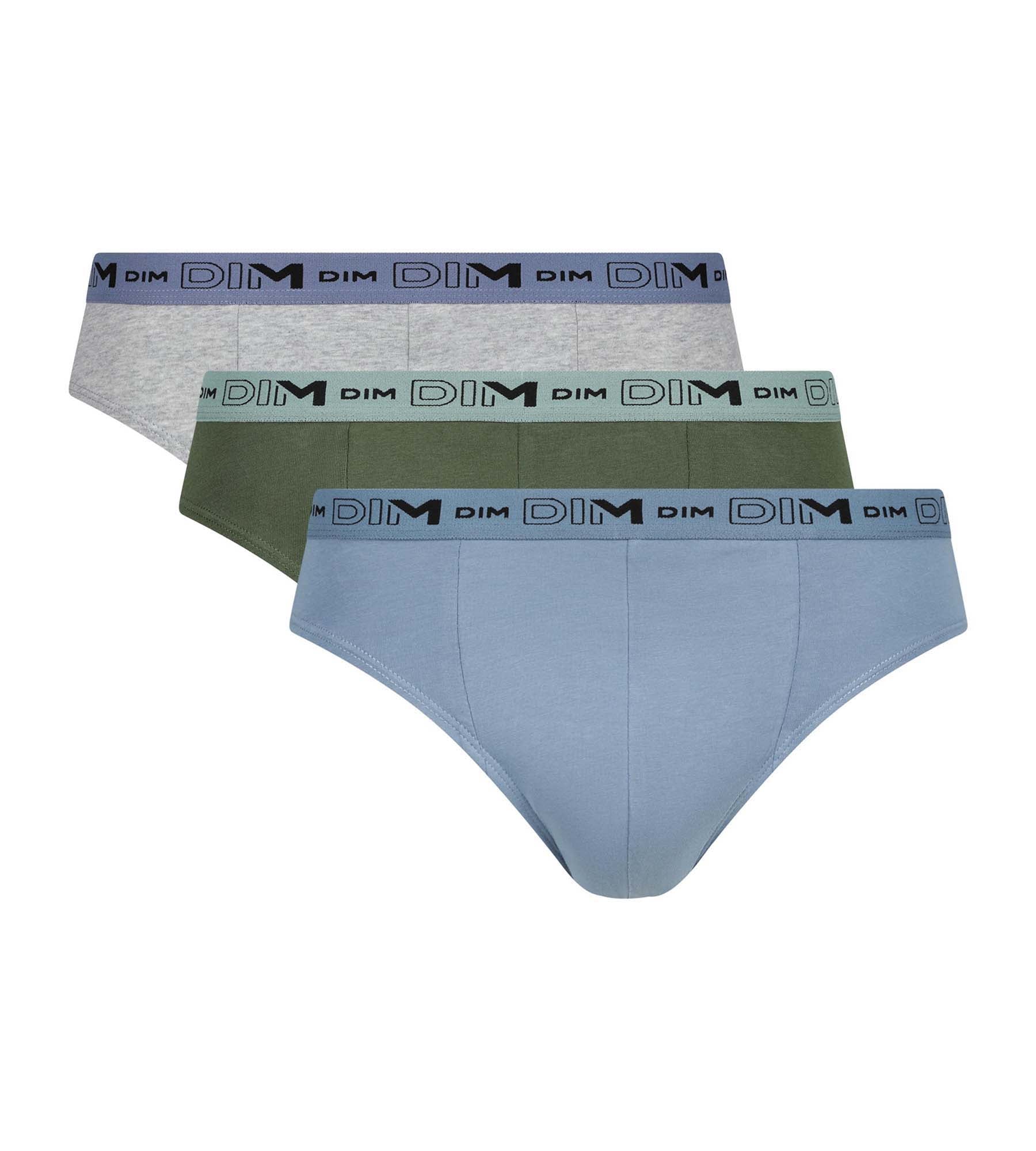 DIM Multipack di 3 slip Uomo Blu Grigio Verde Cotone organico elasticizzato