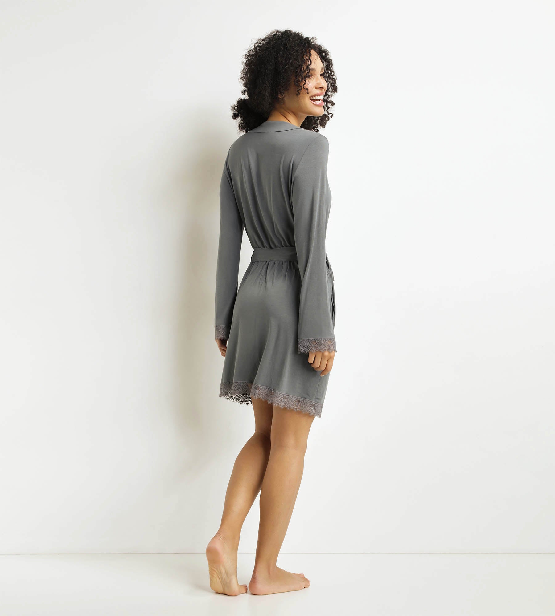 DIM Donna Accappatoio grigio con pizzo Don't Disturb