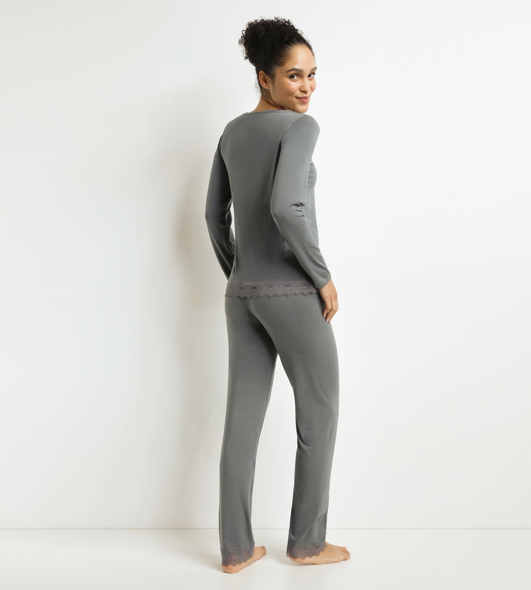 DIM Pantaloni del pigiama da donna Grigio con pizzo Don't Disturb
