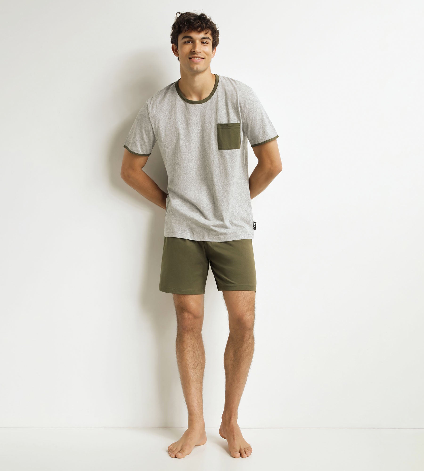 DIM Set pantaloncini pigiama Uomo Maglia Khaki Grigio Dim
