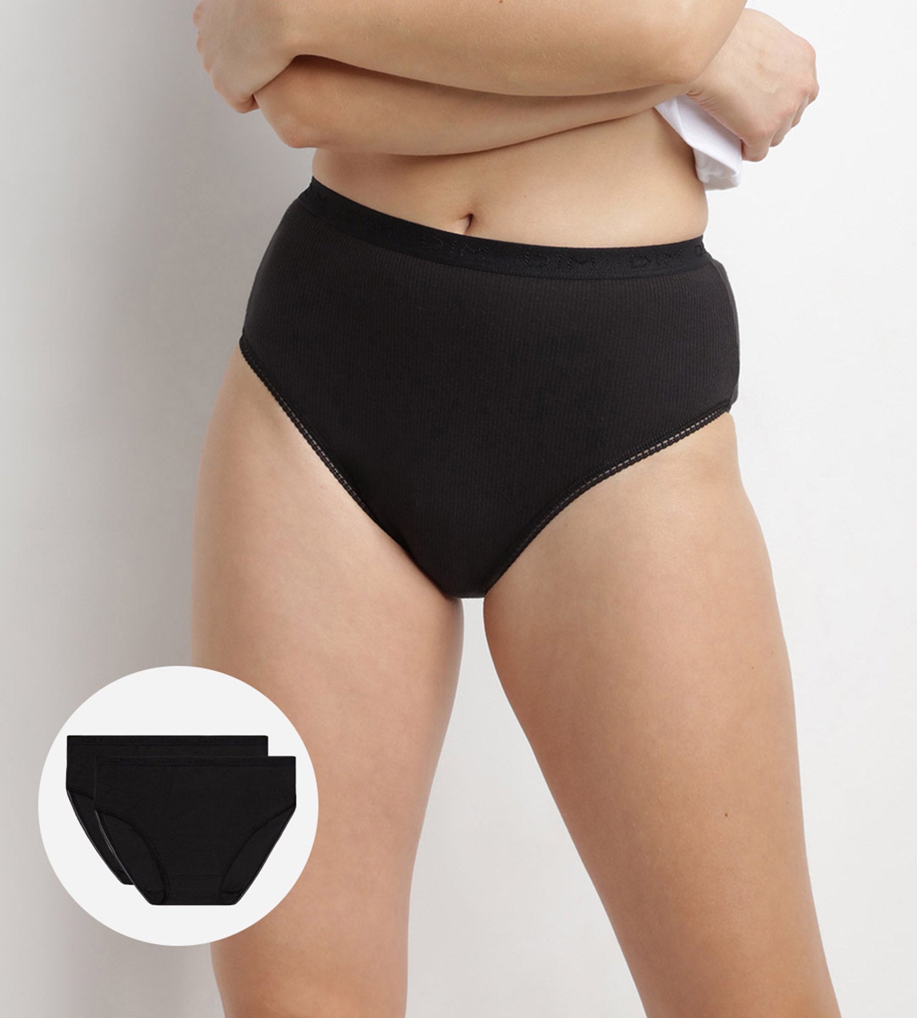 DIM Pacco da 2 slip top da donna in puro cotone nero