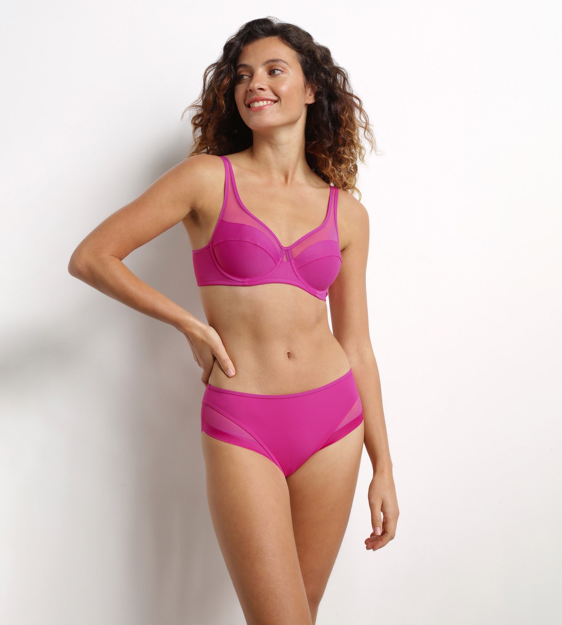 DIM Reggiseno push-on in microfibra e tulle fucsia Dim Generous