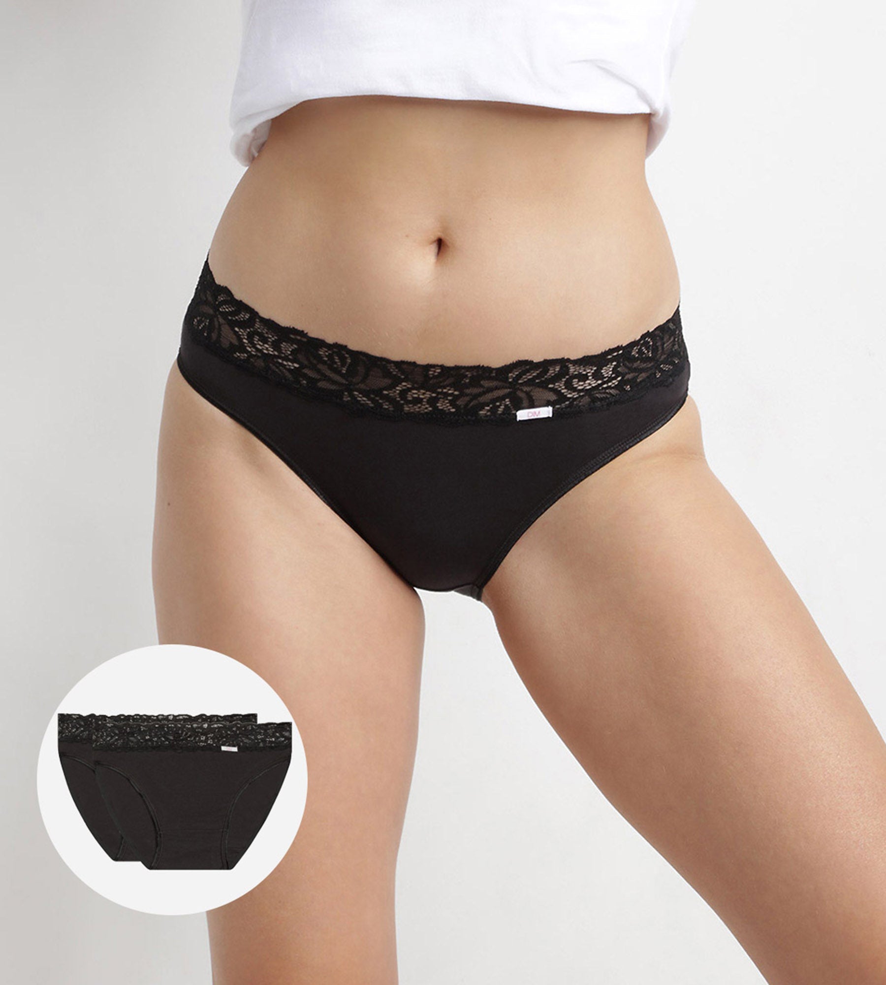 DIM Pacco da 2 slip midi in cotone Plus Feminine nero