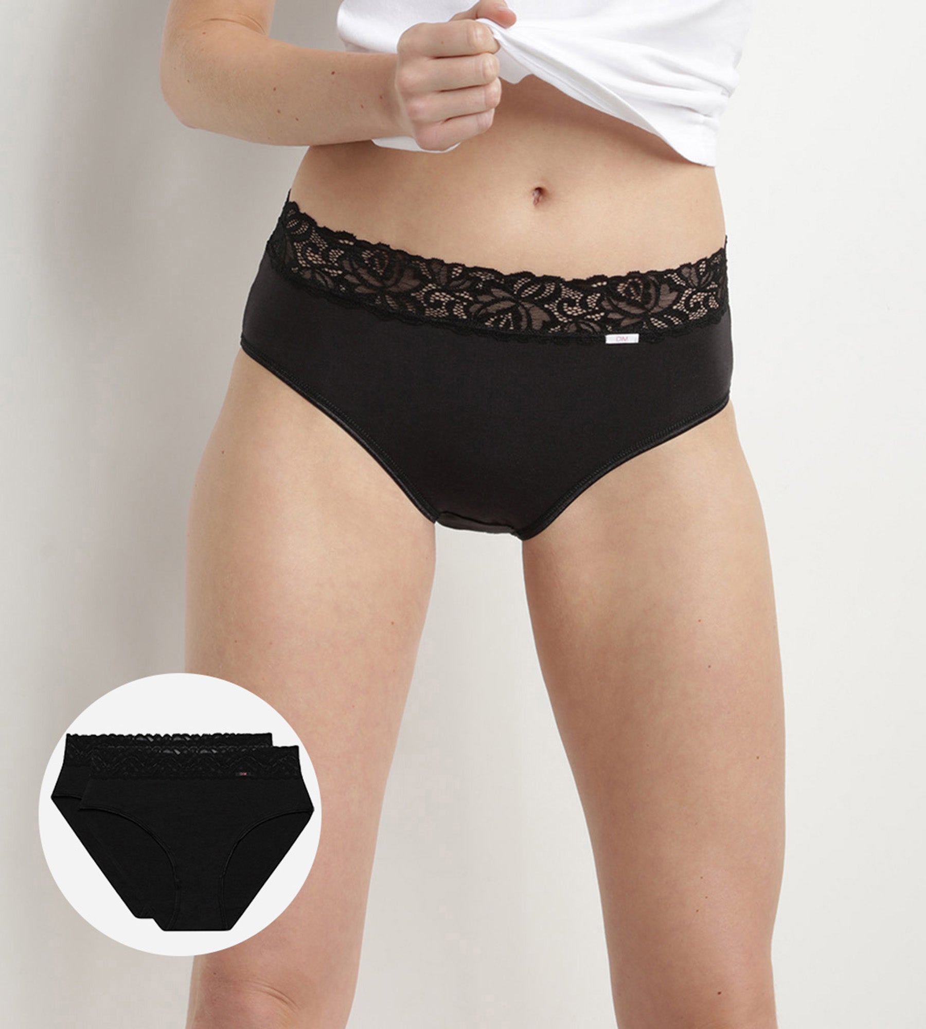 DIM Pacco da 2 slip a vita alta nero Coton Plus Feminine