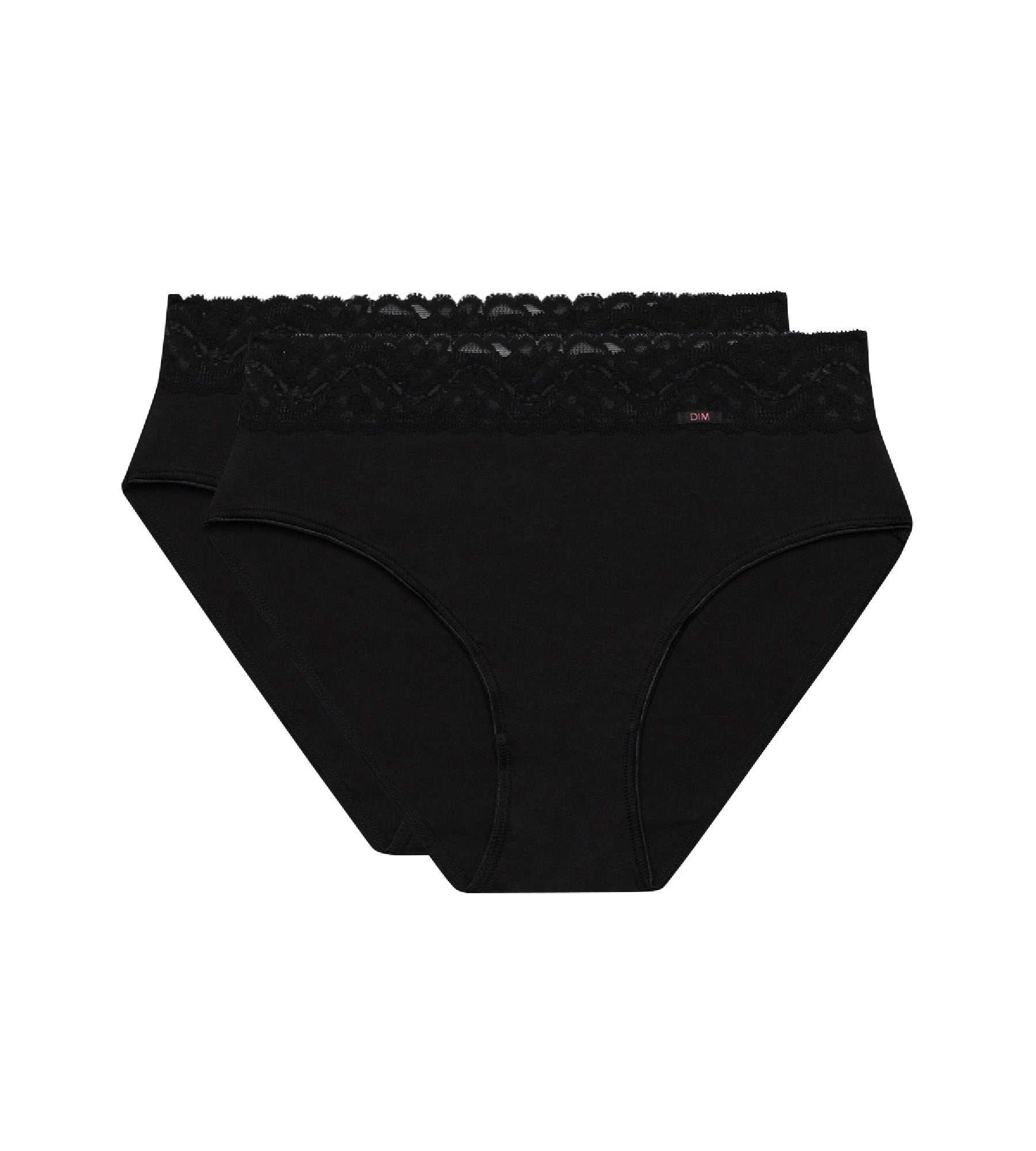 DIM Pacco da 2 slip a vita alta nero Coton Plus Feminine