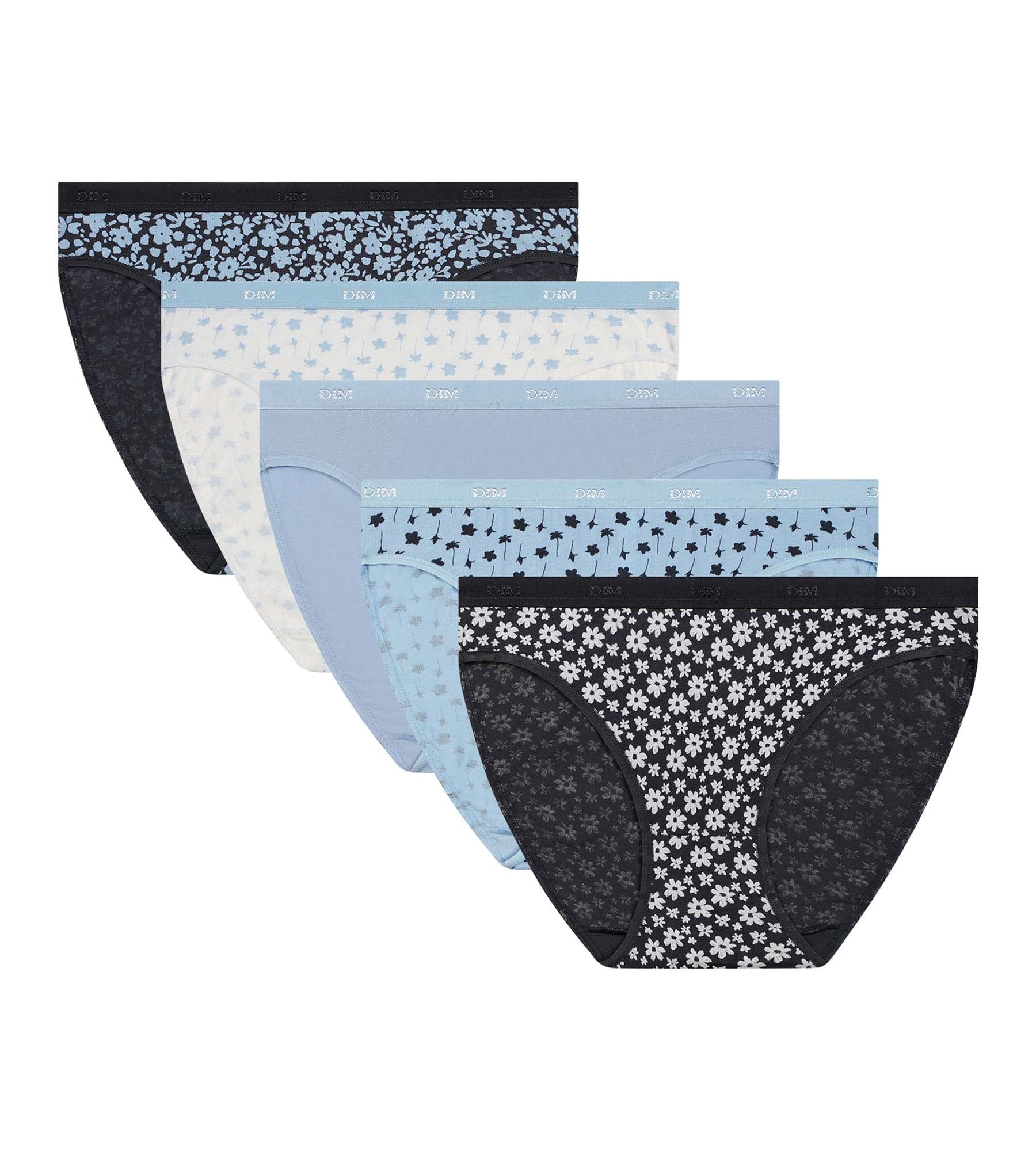 DIM Pacco da 5 slip donna in cotone elasticizzato floreale Blu Les Pockets