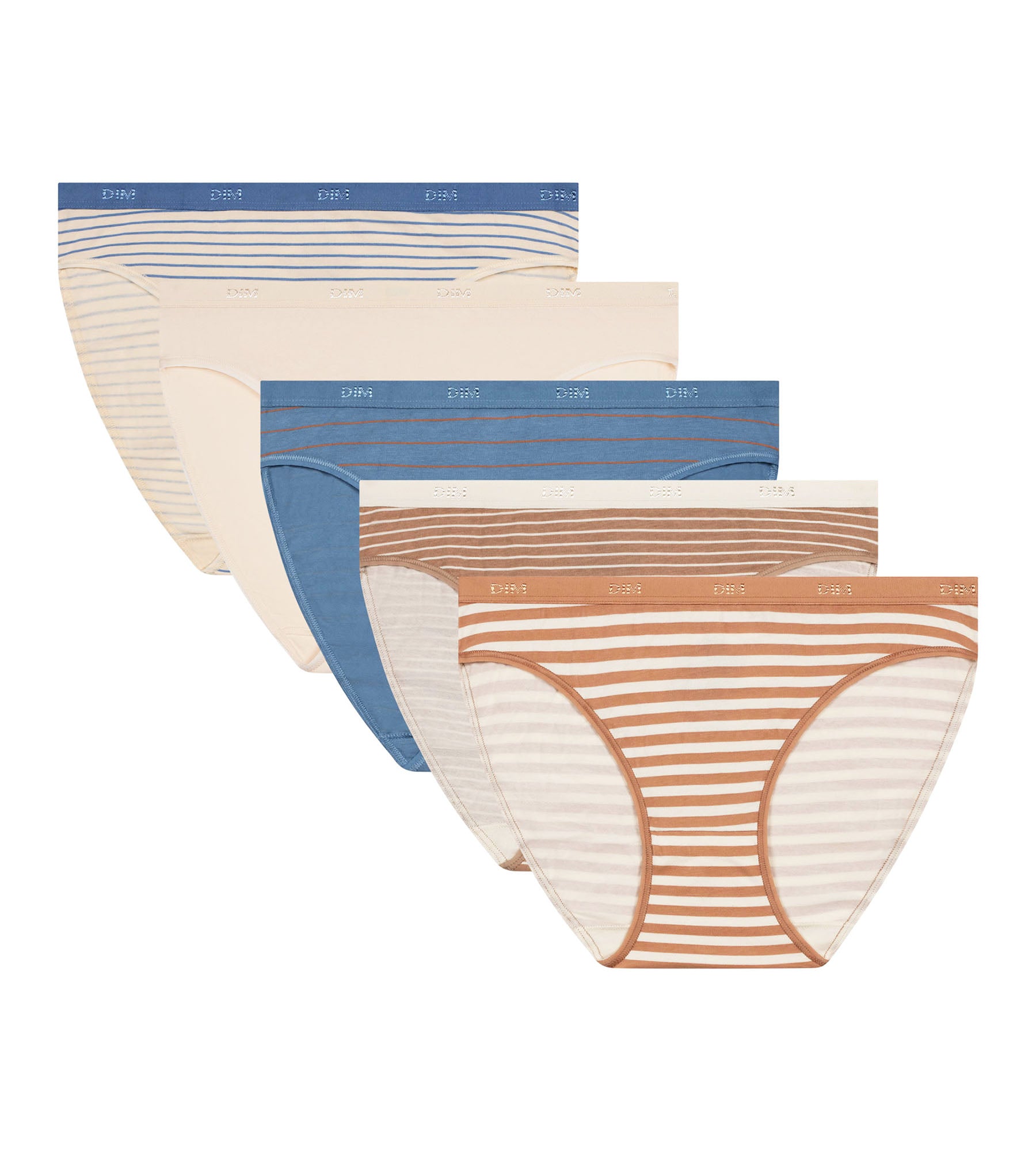 DIM Pacco da 5 slip da donna in cotone elasticizzato blu crema Les Pockets