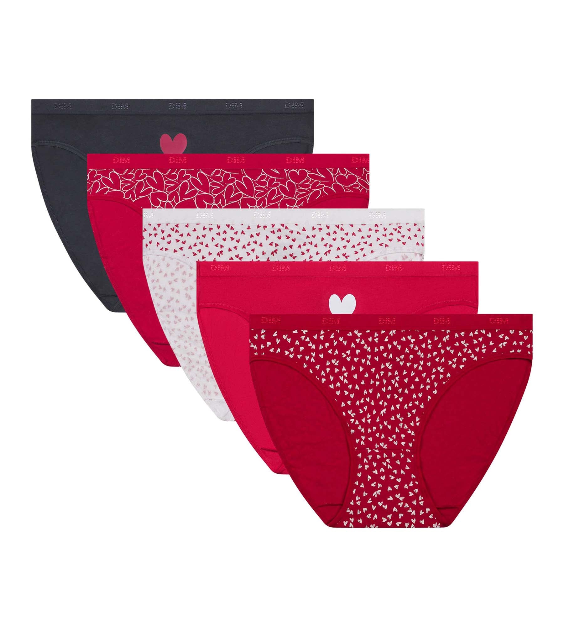 DIM Pacco da 5 slip donna cuore grigio in cotone elasticizzato Les Pockets