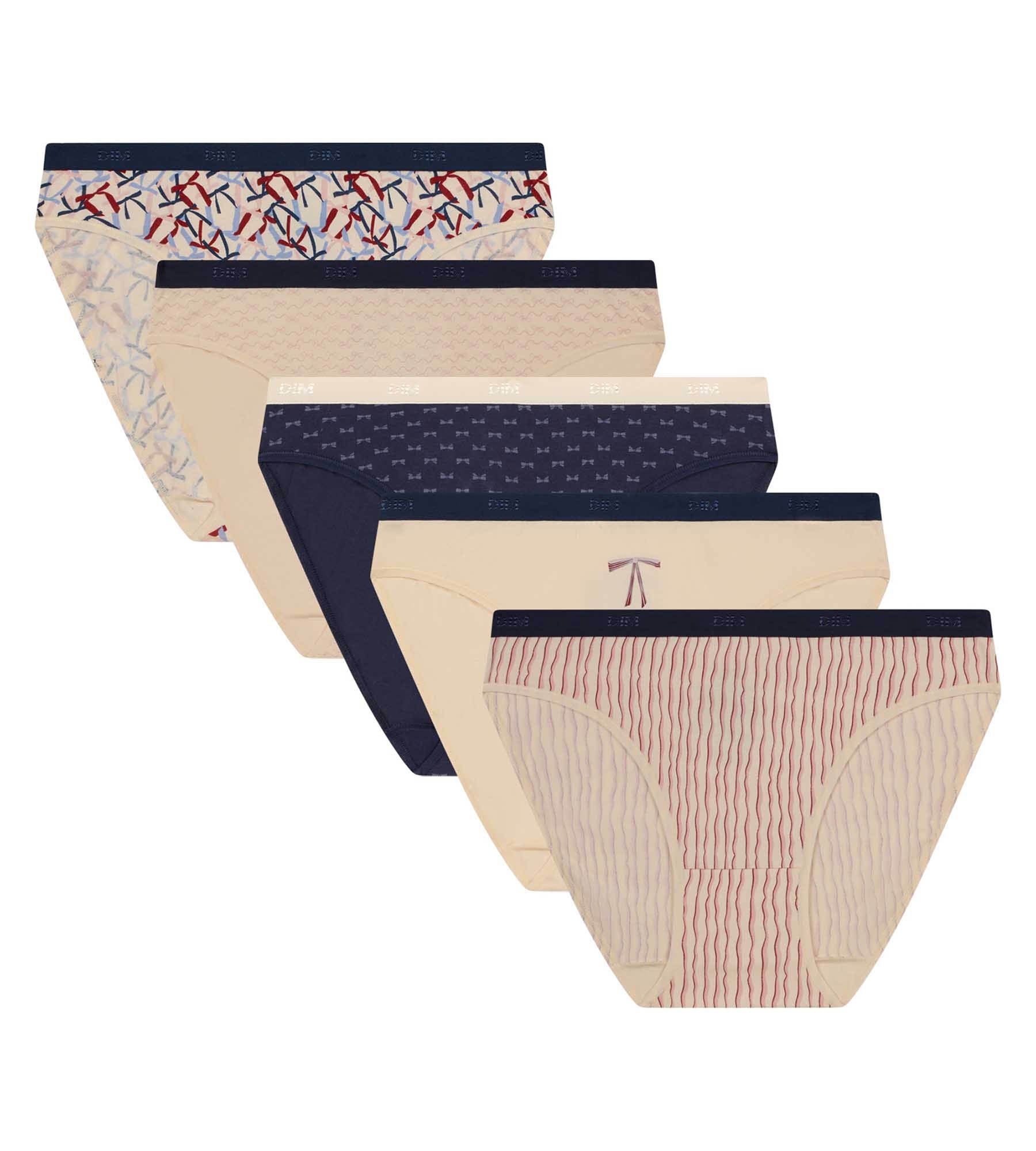 DIM Pacco da 5 slip con nastro di cotone rosso Les Pockets