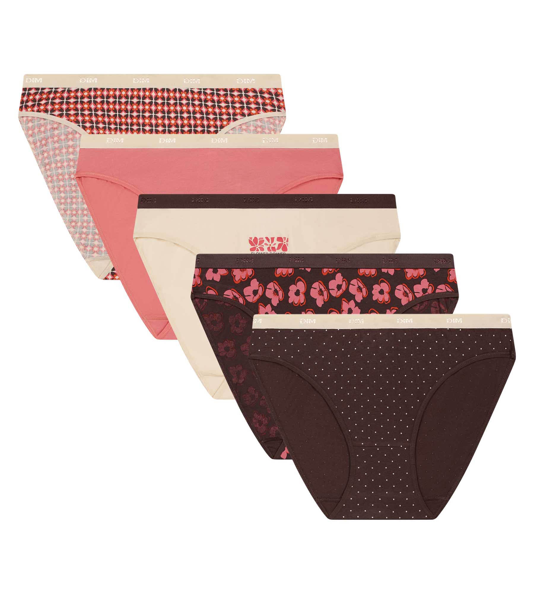 DIM Les Pockets Pacco da 5 slip in cotone rosso floreale