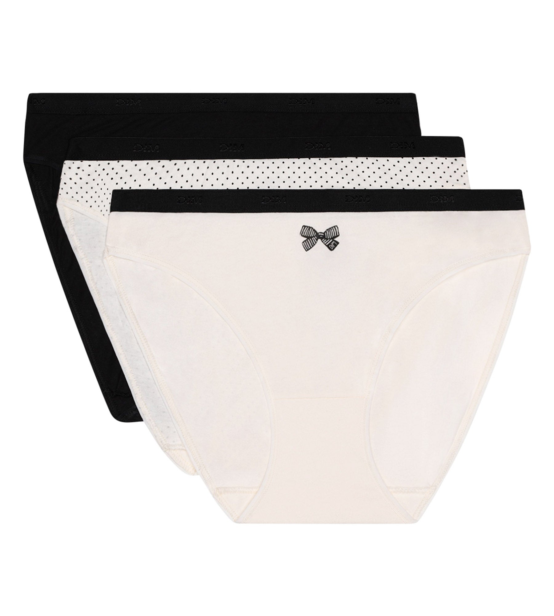 DIM Les Pockets Pacco da 3 slip in cotone con fiocco nero