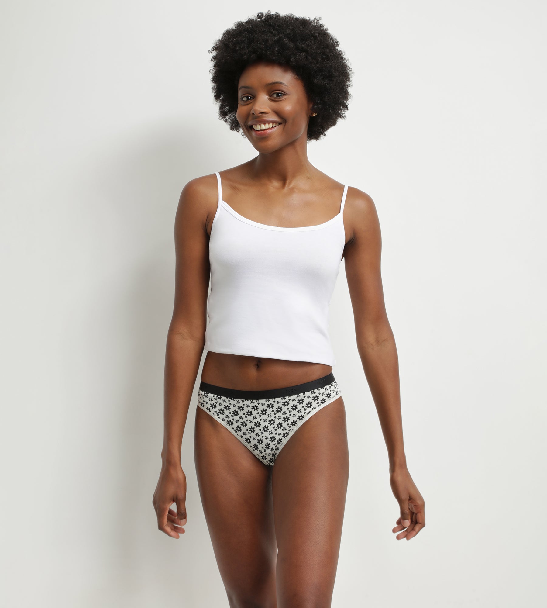 DIM Pacco da 3 slip in cotone elasticizzato a fiori Bianco Nero Les Pockets