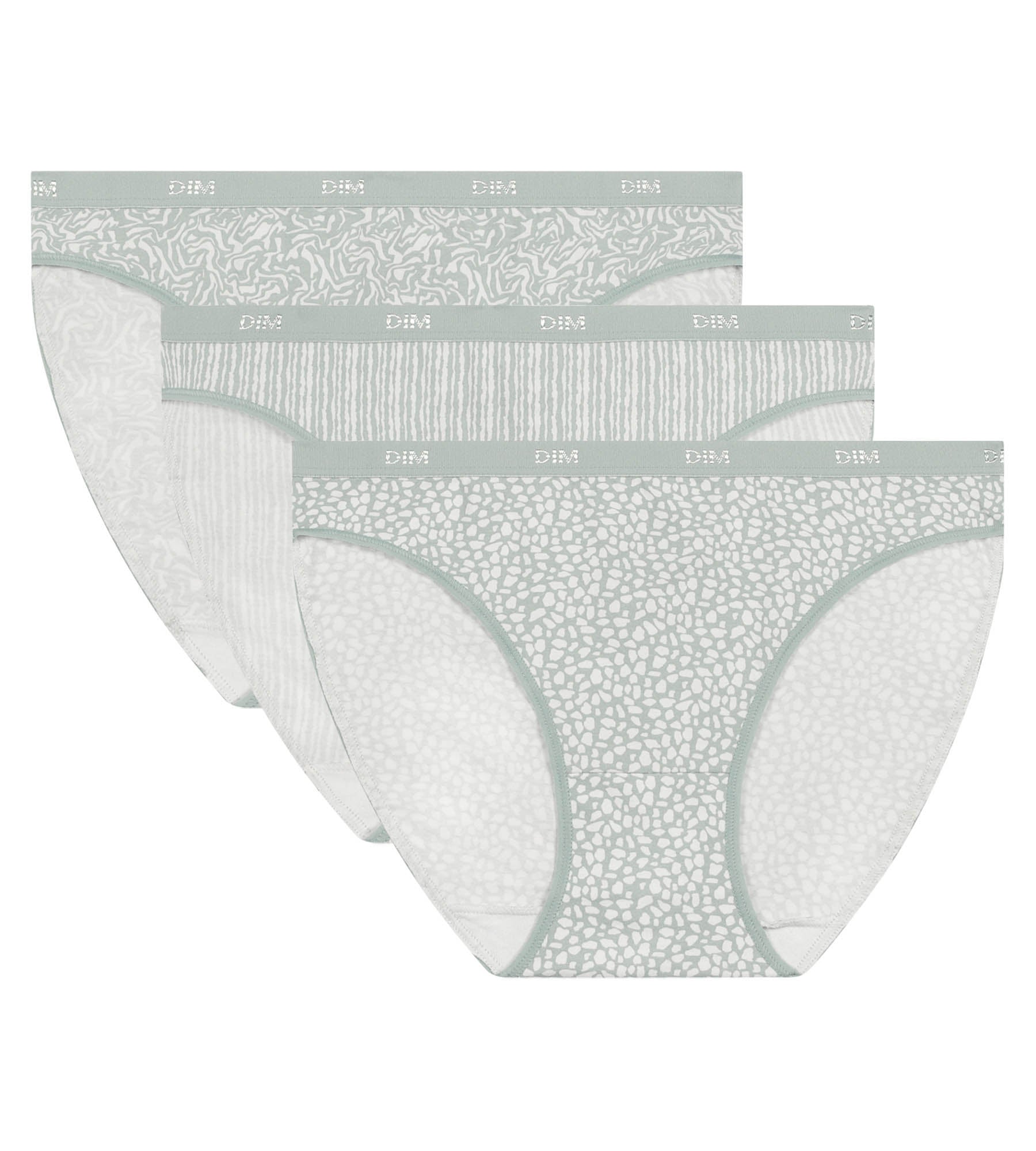 DIM Les Pockets Pacco da 3 slip in cotone elasticizzato verde animalier