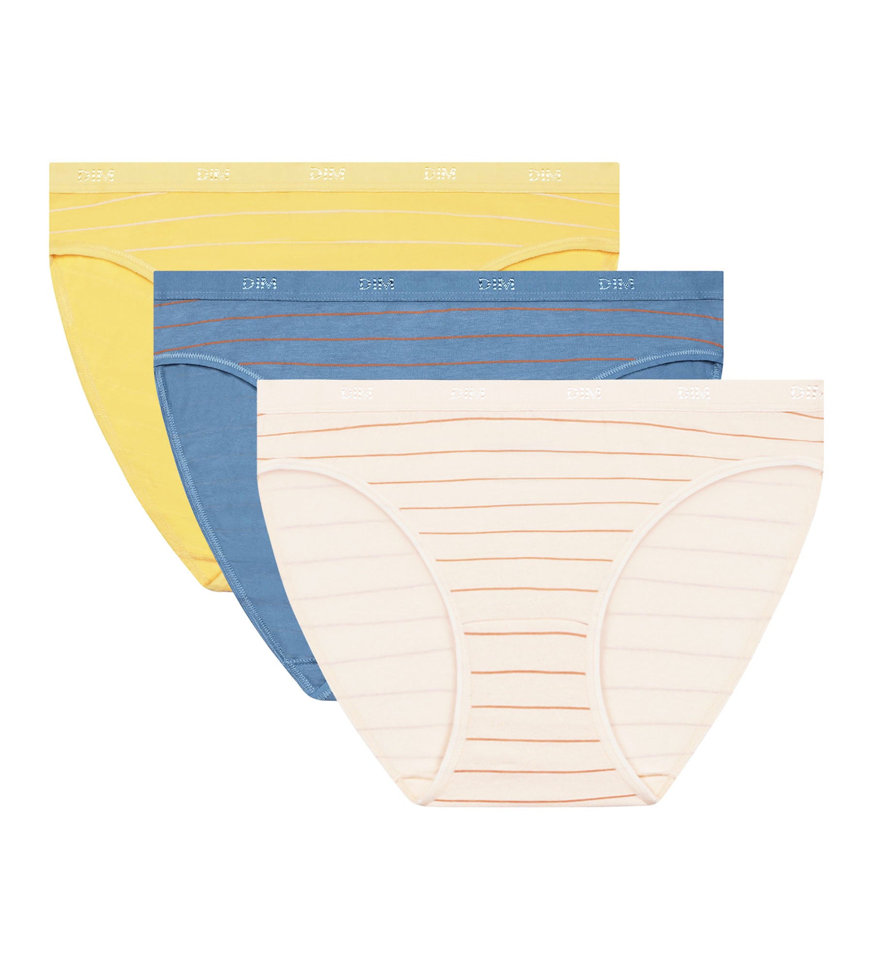 DIM Pacco da 3 slip in cotone elasticizzato blu-giallo Donna Pockets