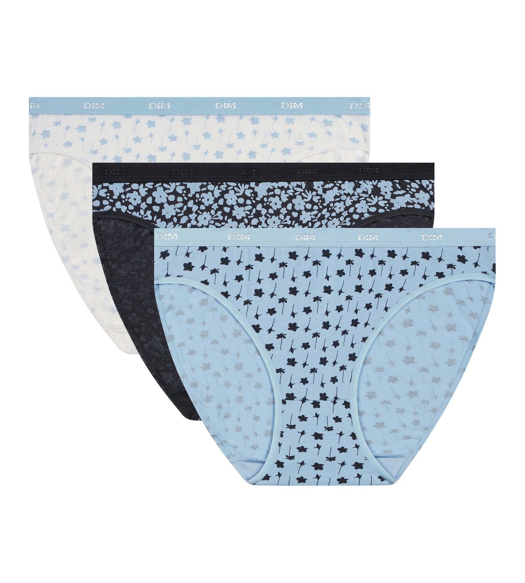 DIM Les Pockets Pacco da 3 pezzi in cotone elasticizzato blu floreale