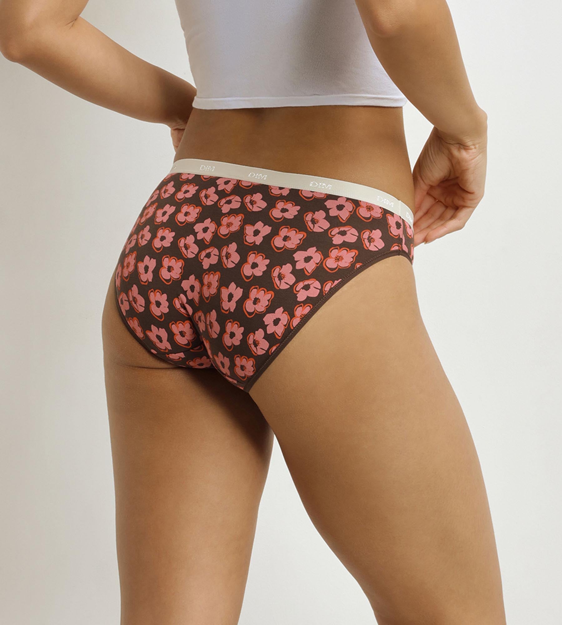 DIM Pacco da 3 slip da donna Les Pockets con motivi bohémien in rosa e marrone.