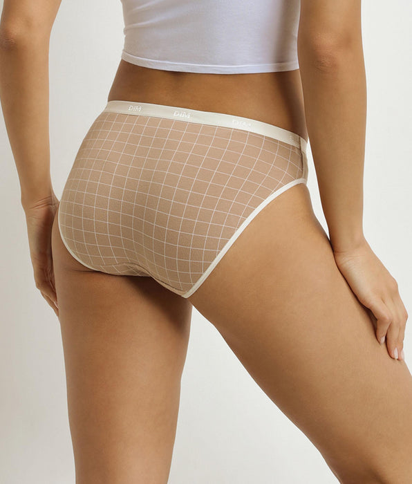 DIM Pacco da 3 slip da donna con motivo a percalle Ecrù Blu Beige Les Pockets