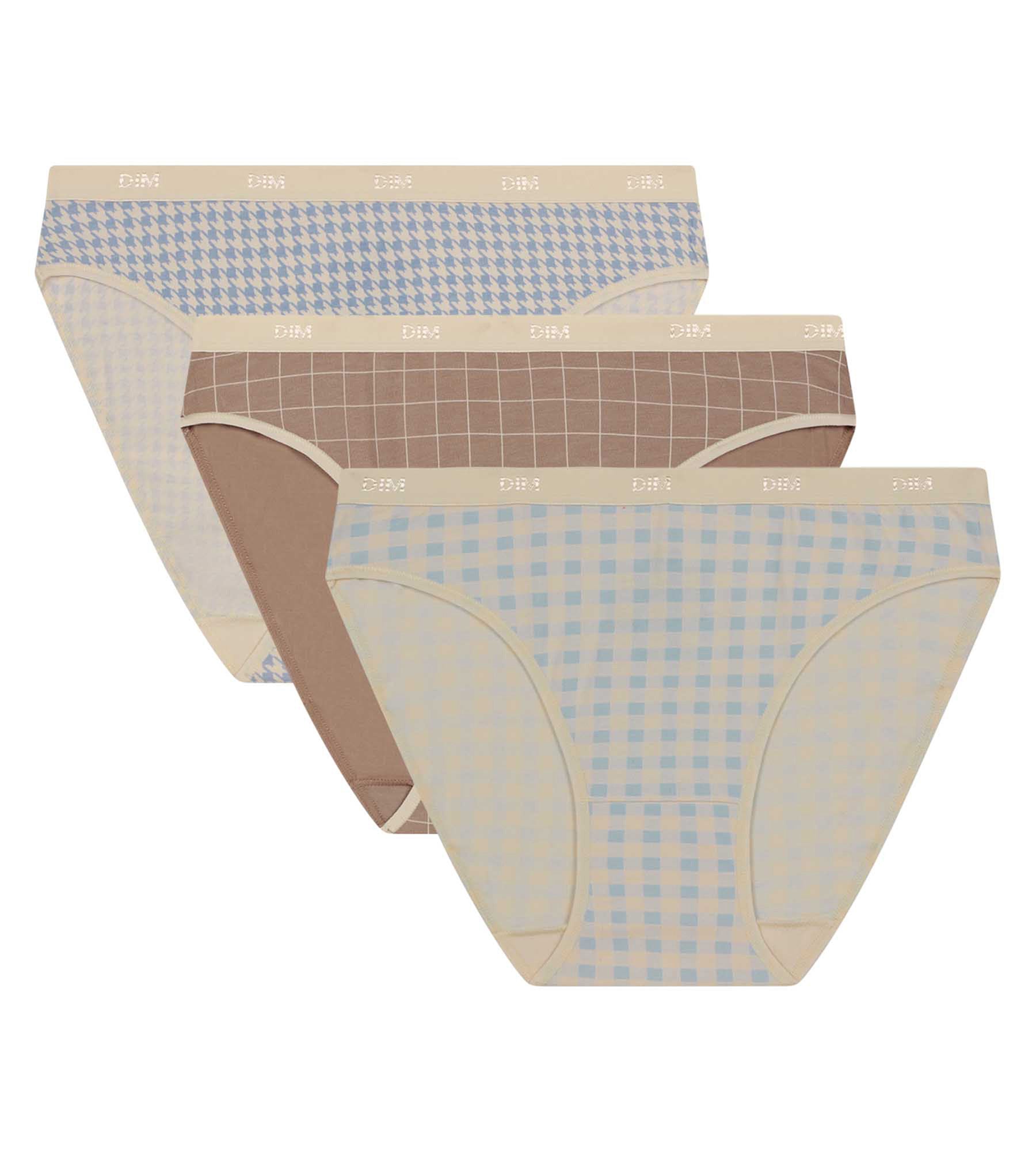 DIM Pacco da 3 slip da donna con motivo a percalle Ecrù Blu Beige Les Pockets