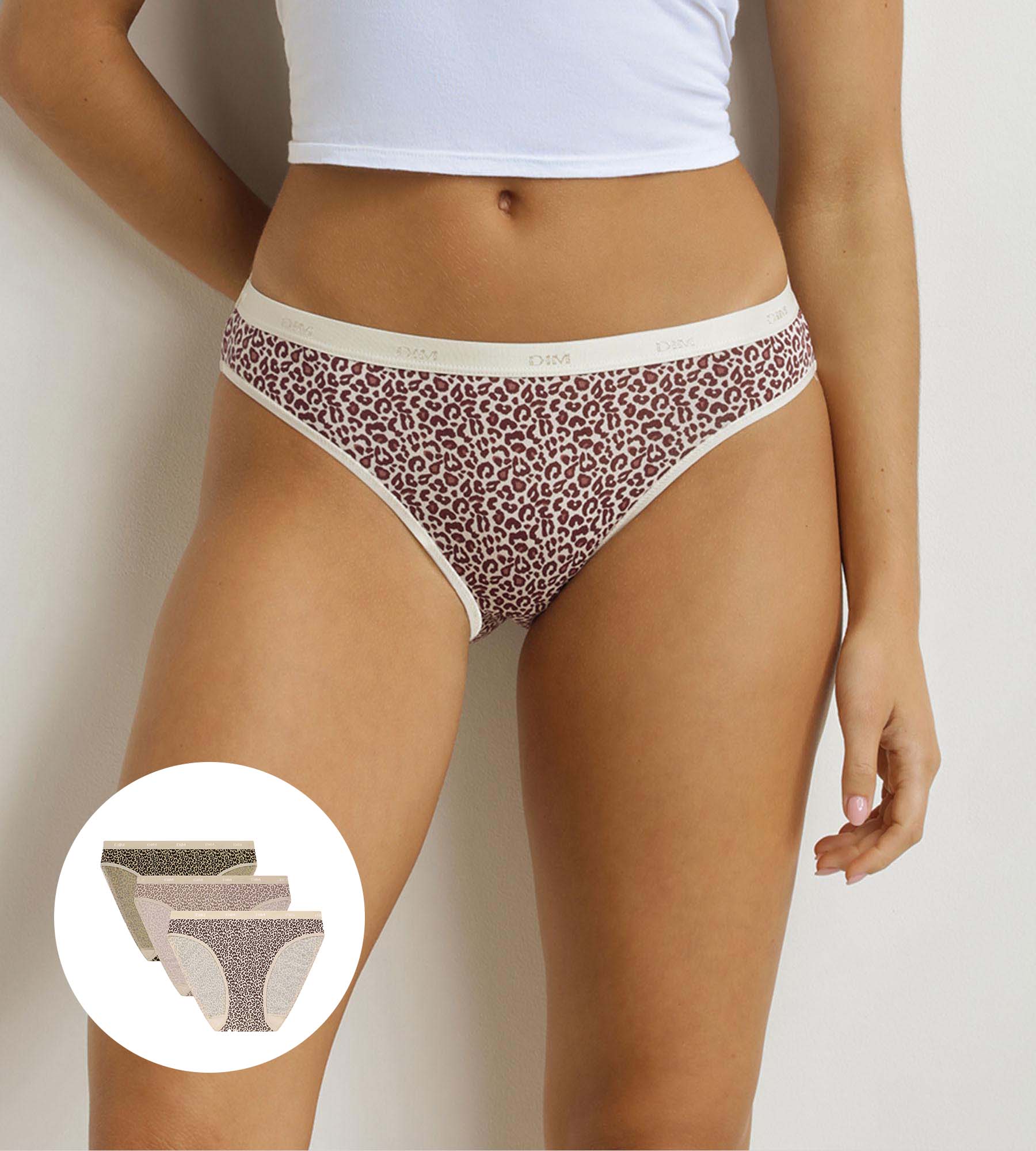 DIM Pacco da 3 slip donna leopardati Ecru Beige Les Pockets