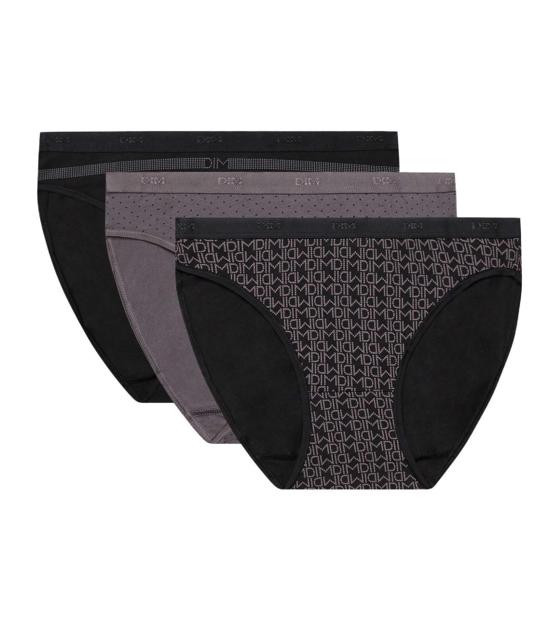 DIM Slip donna in cotone stampato nero e grigio Les Pockets Pacco da 3 pezzi