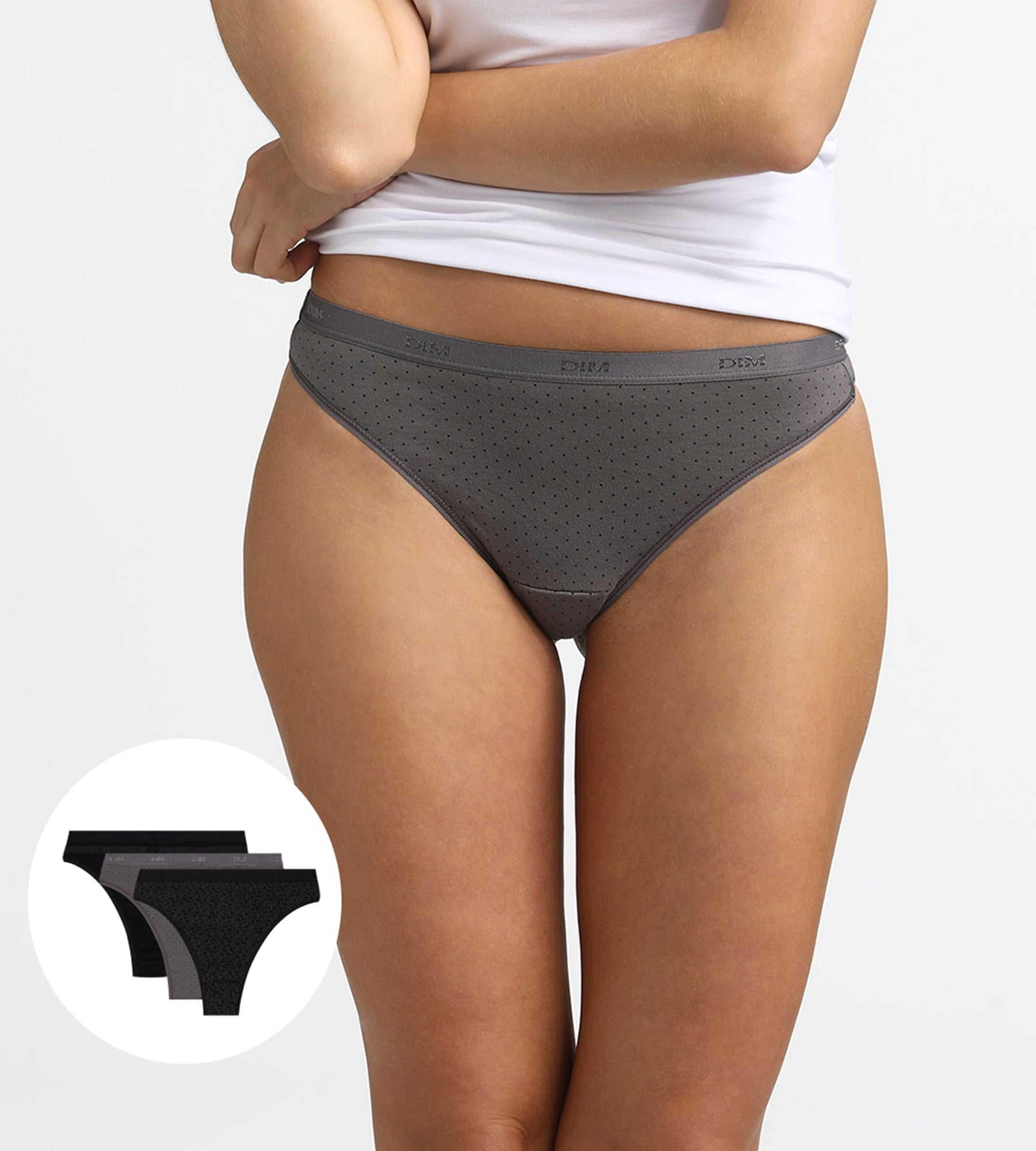 DIM Pacco da 3 perizomi neri e grigi - Les Pockets Coton Stretch
