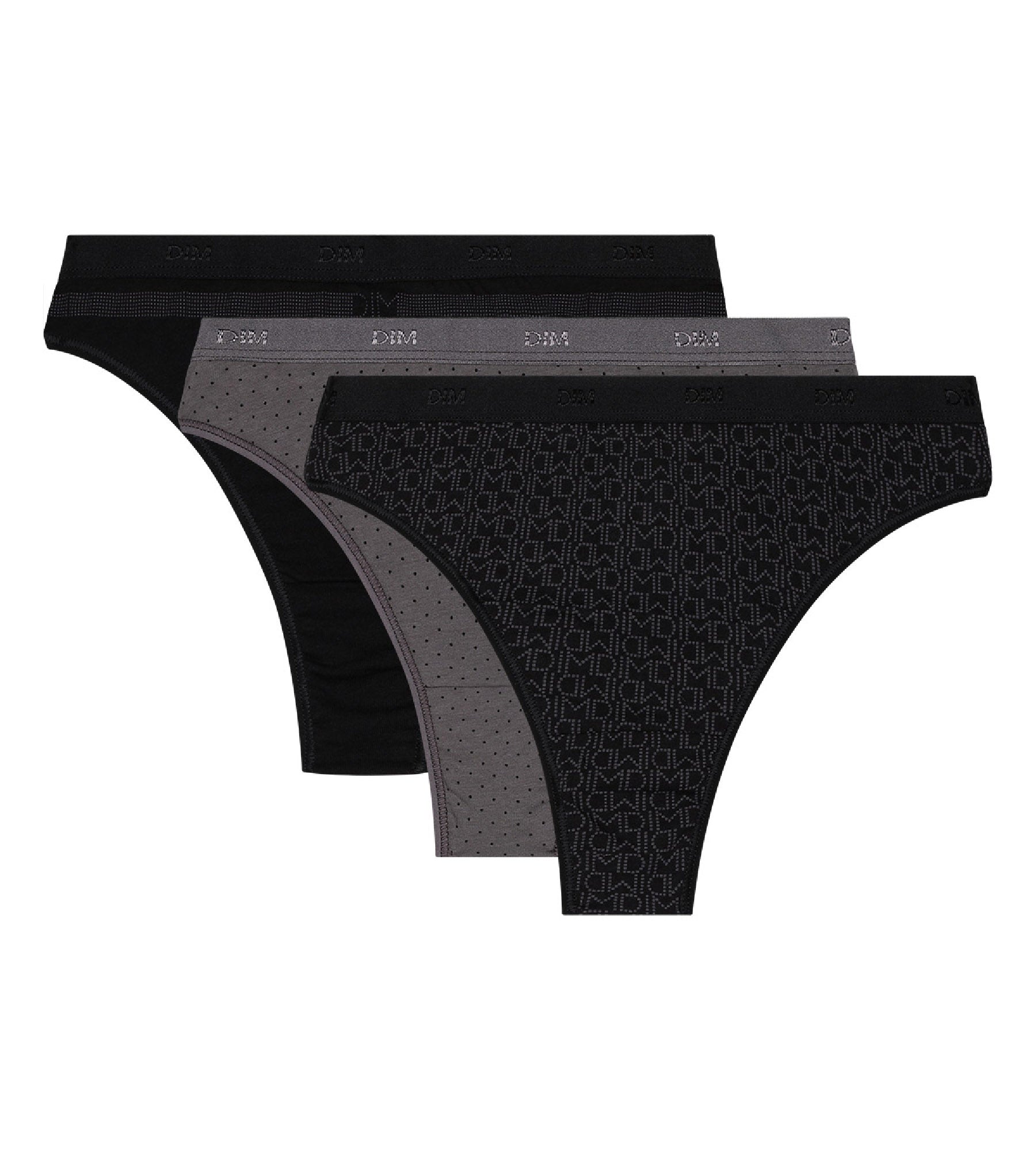 DIM Pacco da 3 perizomi neri e grigi - Les Pockets Coton Stretch