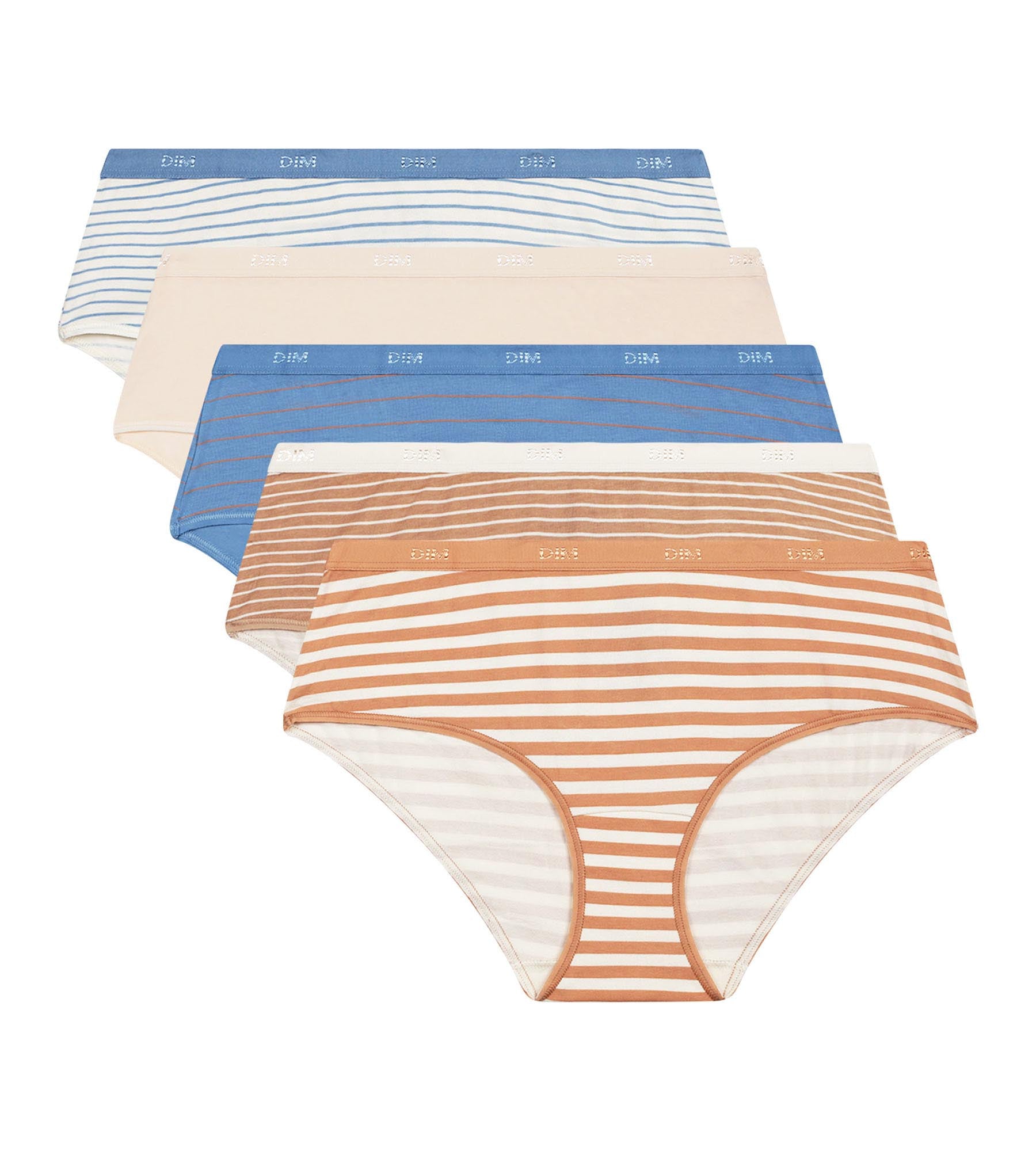DIM Pacco da 5 Shorty Les Pockets da donna in cotone elasticizzato blu beige a righe