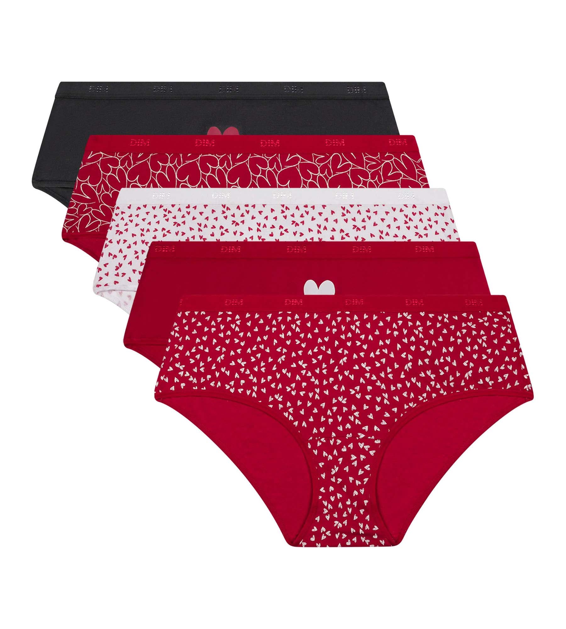 DIM Pacco da 5 shorty da donna in cotone elasticizzato a cuore