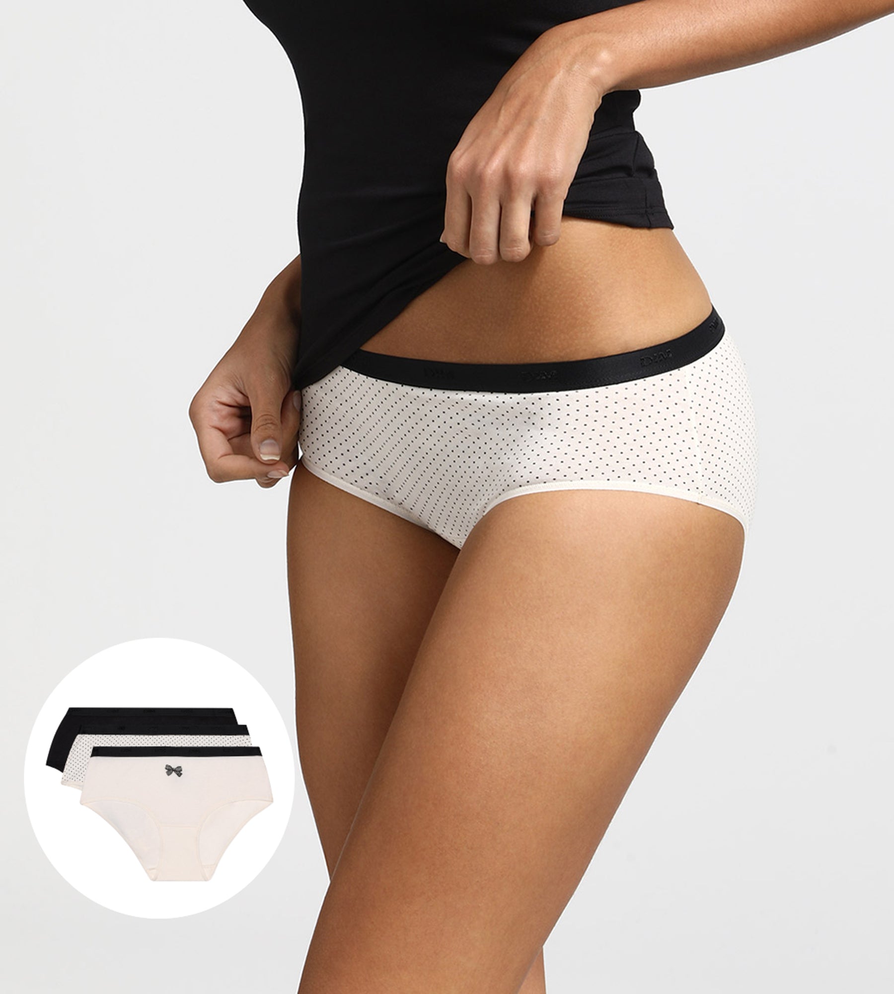 DIM Les Pockets Pacco da 3 boxer in cotone con fiocco nero