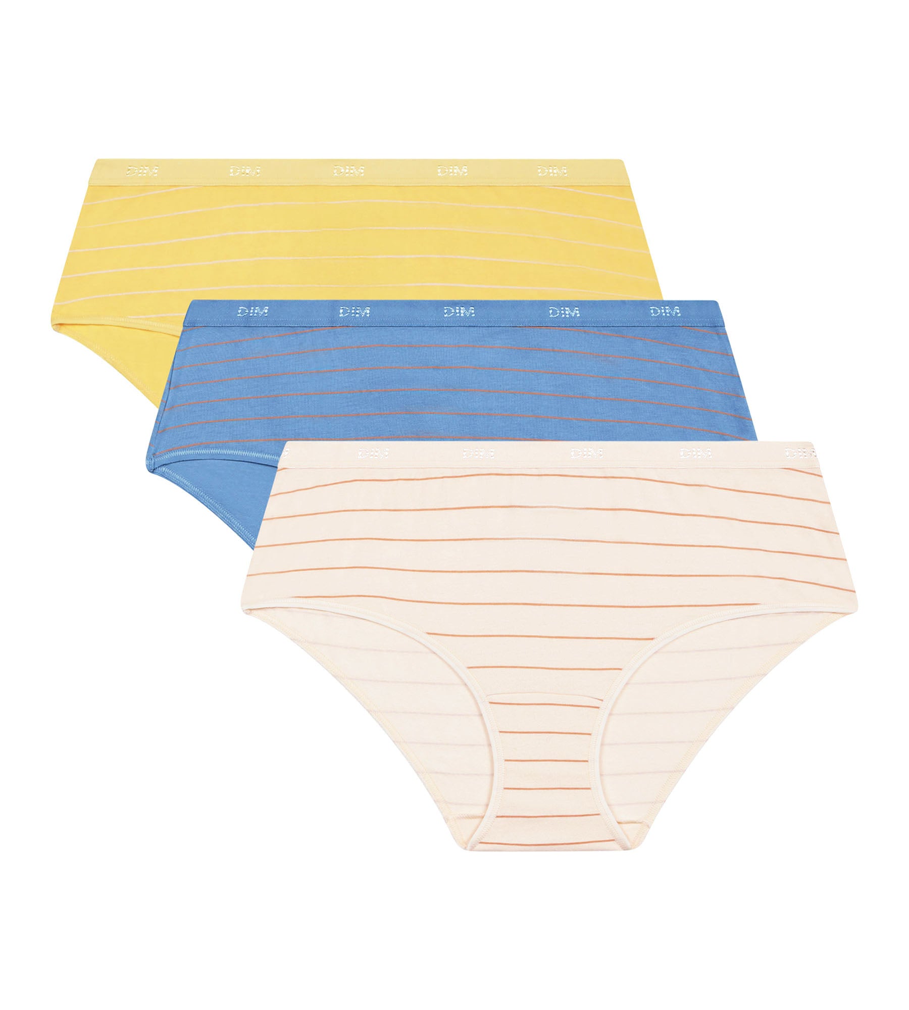 DIM Pacco da 3 shorty da donna in cotone elasticizzato a righe blu giallo Les Pockets