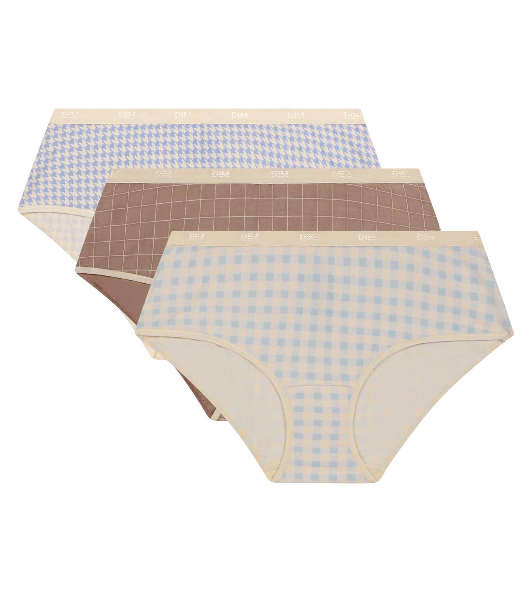 DIM Pacco da 3 boxer da donna Les Pockets in fantasia gingham Blu Beige.