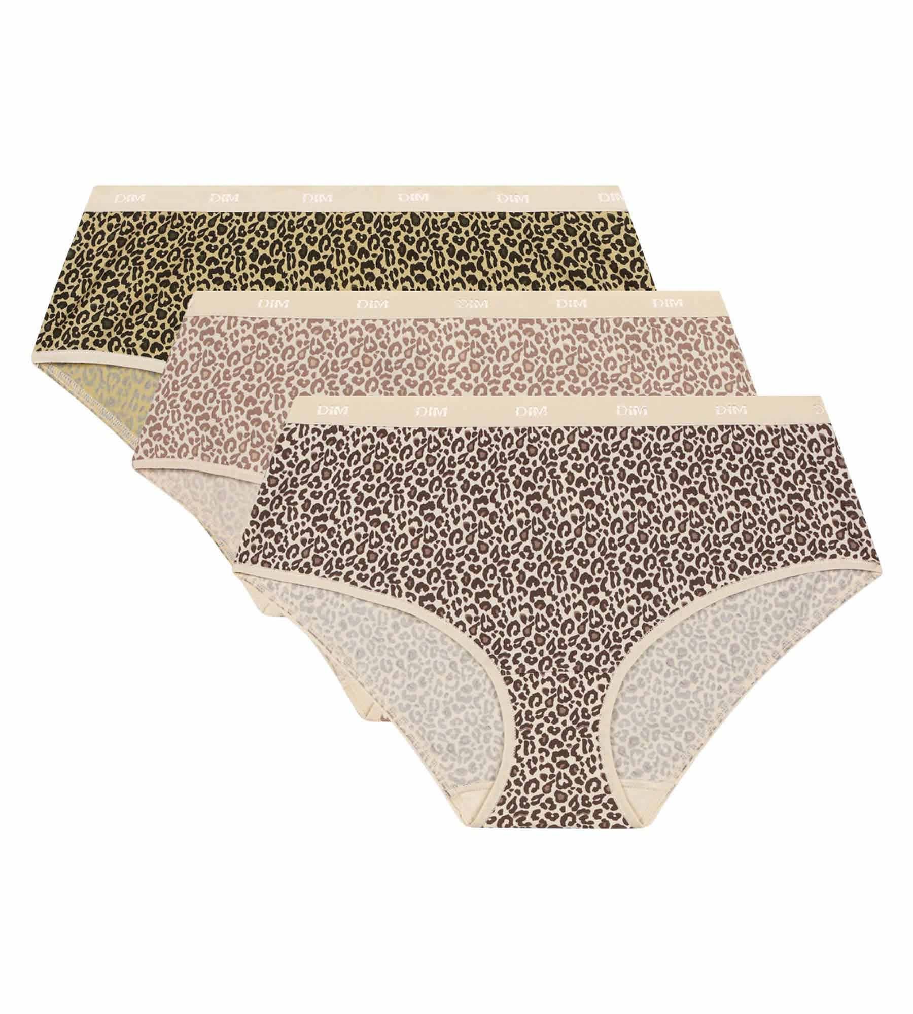 DIM Les Pockets Pacco da 3 boxer da donna con stampa leopardo Nero Beige