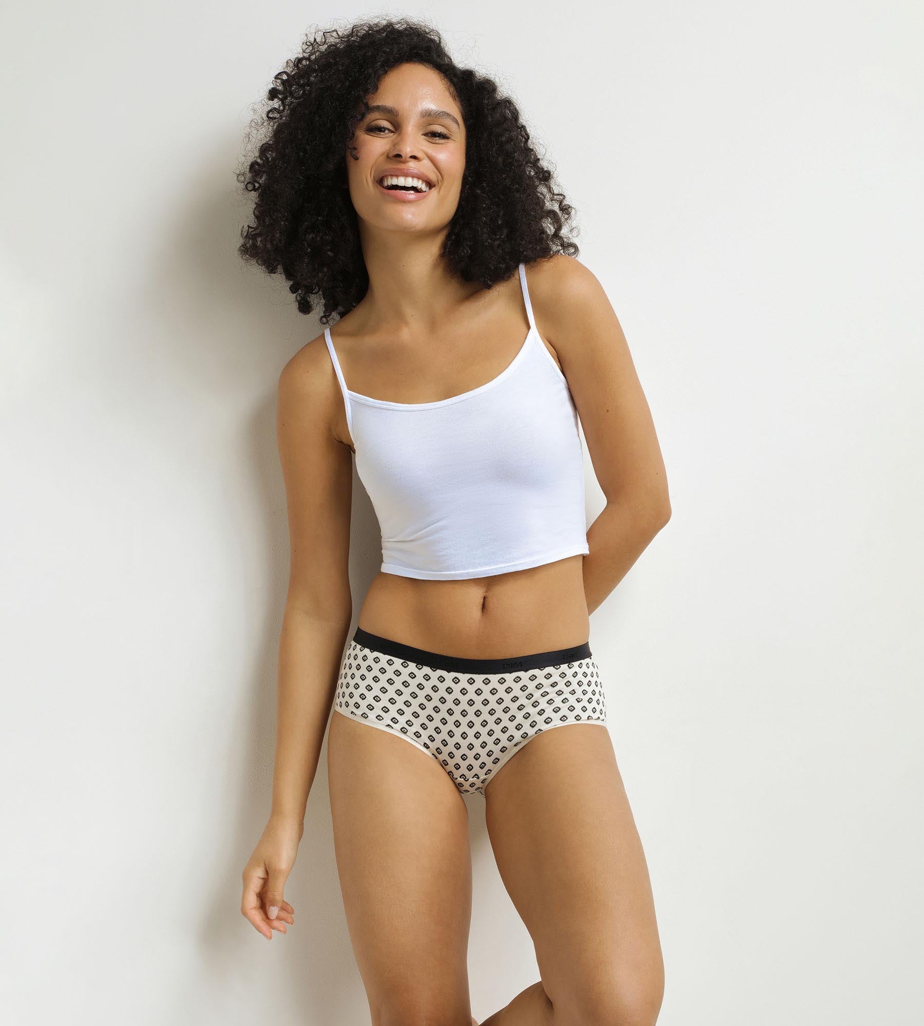 DIM Pacco da 3 boxer da donna con motivo etnico Khaki, Nero Les Pockets