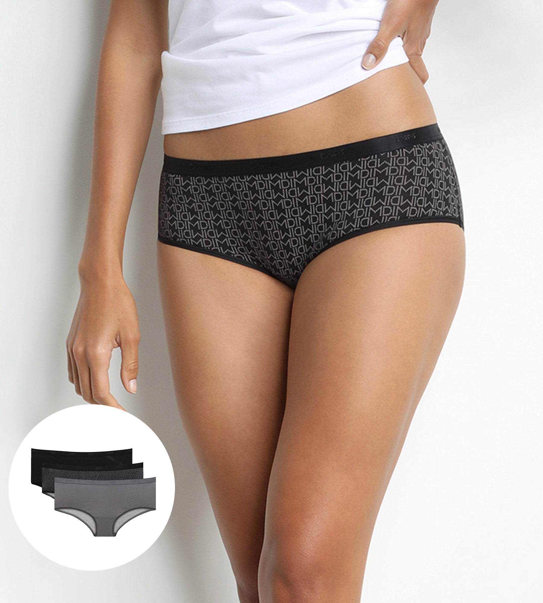 DIM Donna Pacco da 3 boxer neri - Les Pockets Coton