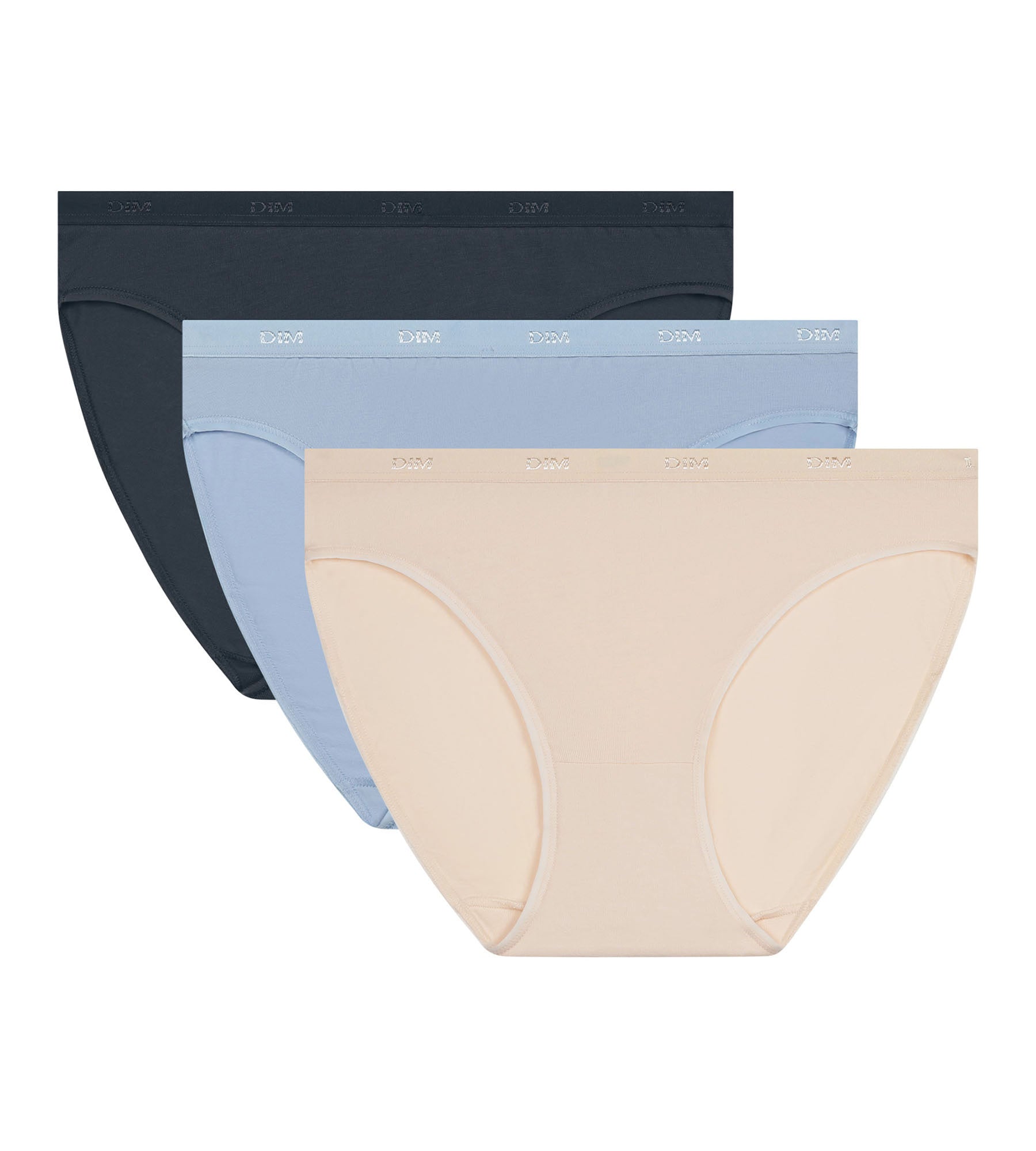 DIM Pacco da 3 slip donna in cotone elasticizzato Blu Beige Grigio Les Pockets Ecodim
