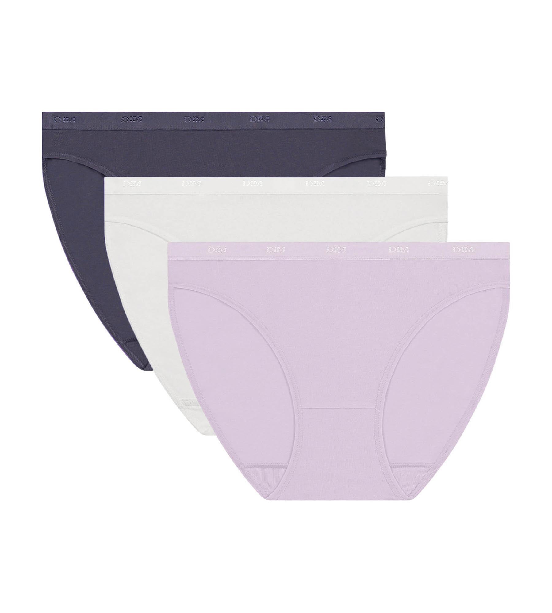 DIM Pacco da 3 slip in cotone elasticizzato Lila Bianco Blu Les Pockets Ecodim