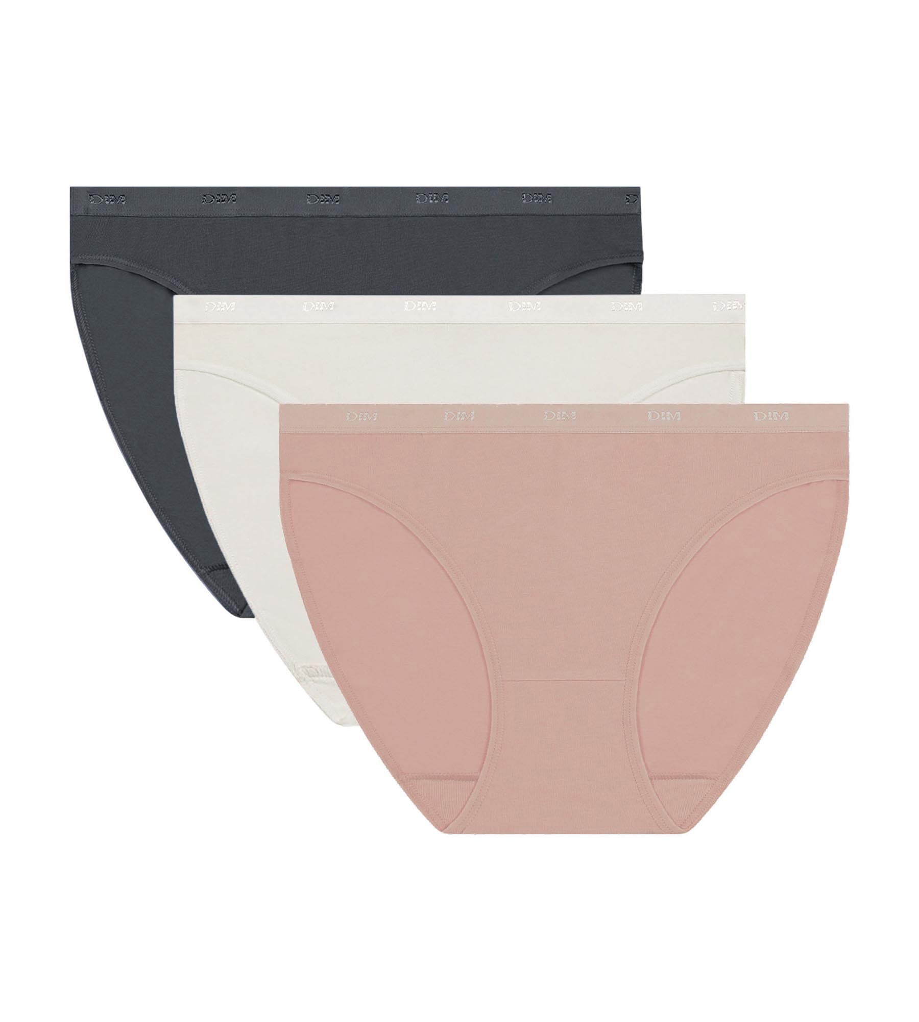 DIM Pacco da 3 slip in cotone elasticizzato grigio rosa bianco Les Pockets Ecodim