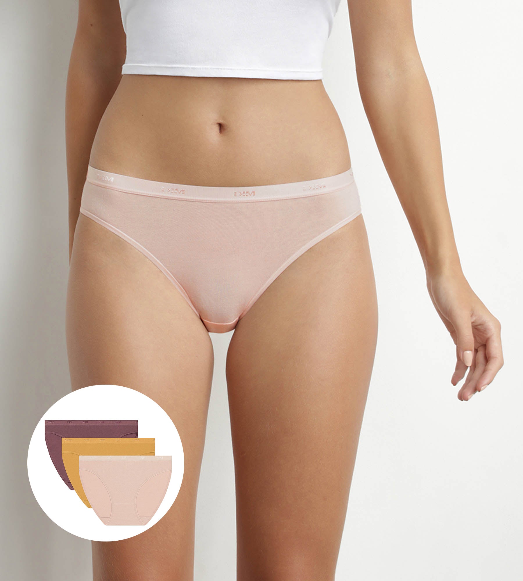 DIM Pacco da 3 slip in cotone stretch giallo nudo marrone Les Pockets Ecodim
