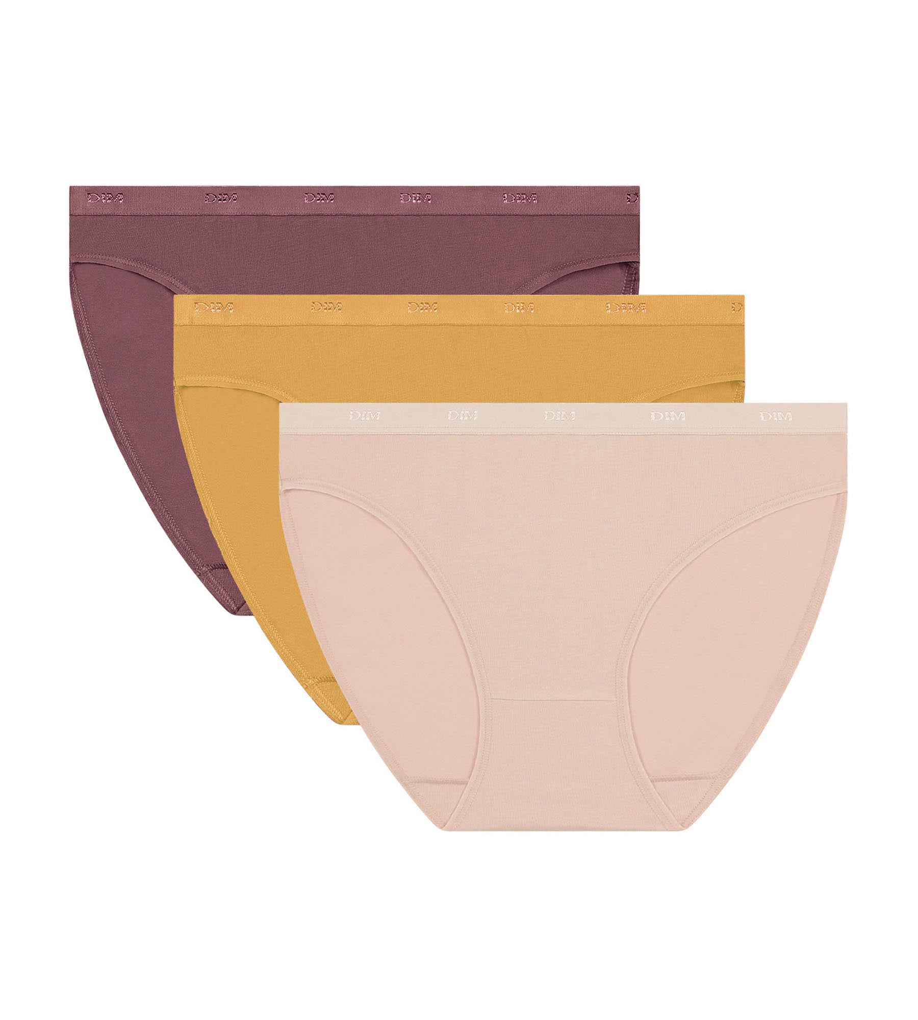 DIM Pacco da 3 slip in cotone stretch giallo nudo marrone Les Pockets Ecodim