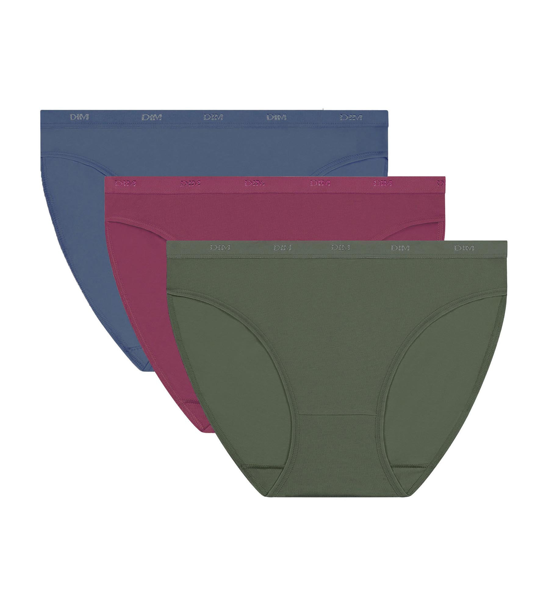 DIM Pacco da 3 slip in cotone elasticizzato blu rosso verde Les Pockets Ecodim