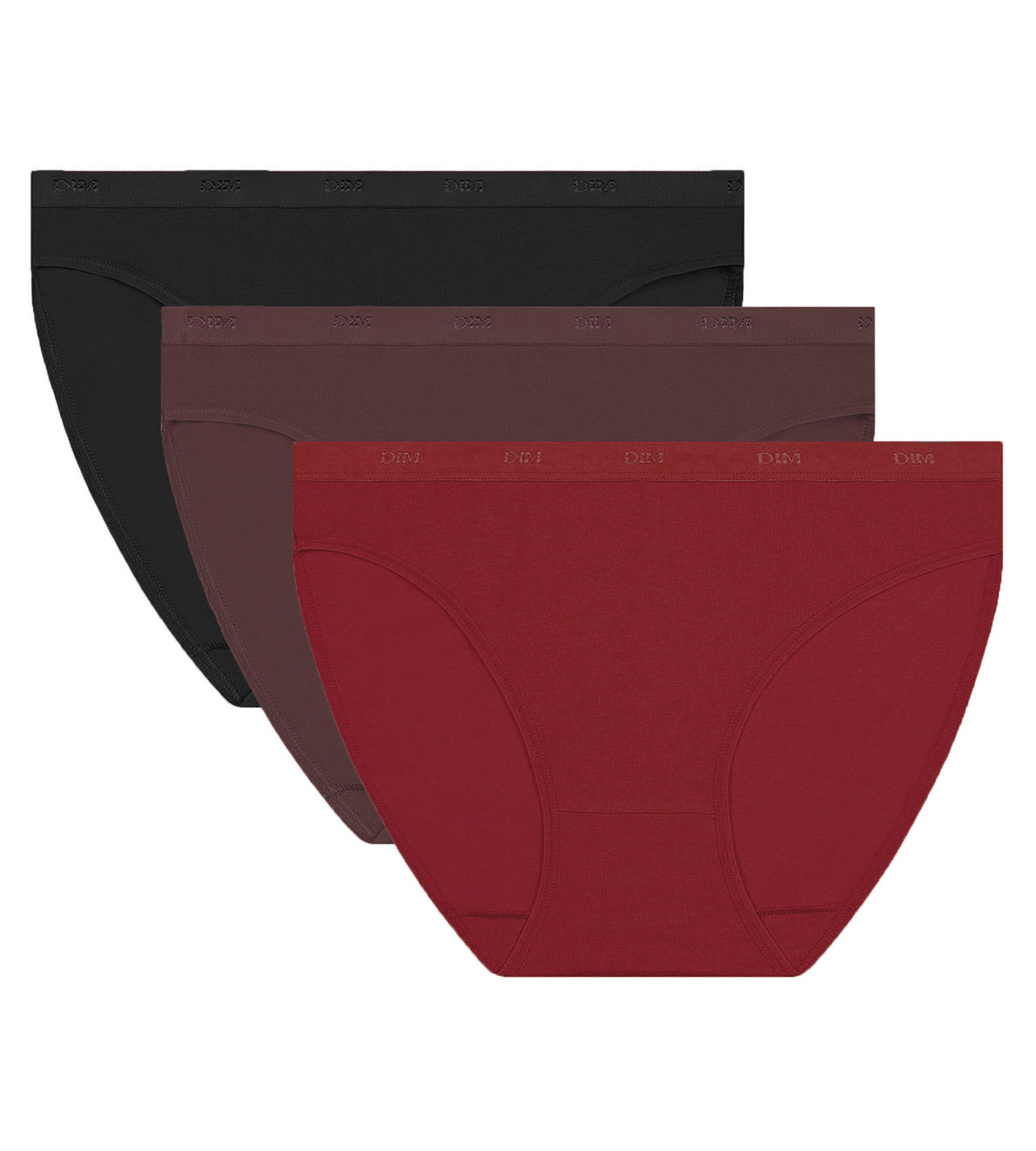 DIM Pacco da 3 slip Donna Cacao, Rosso, Nero Les Pockets Ecodim