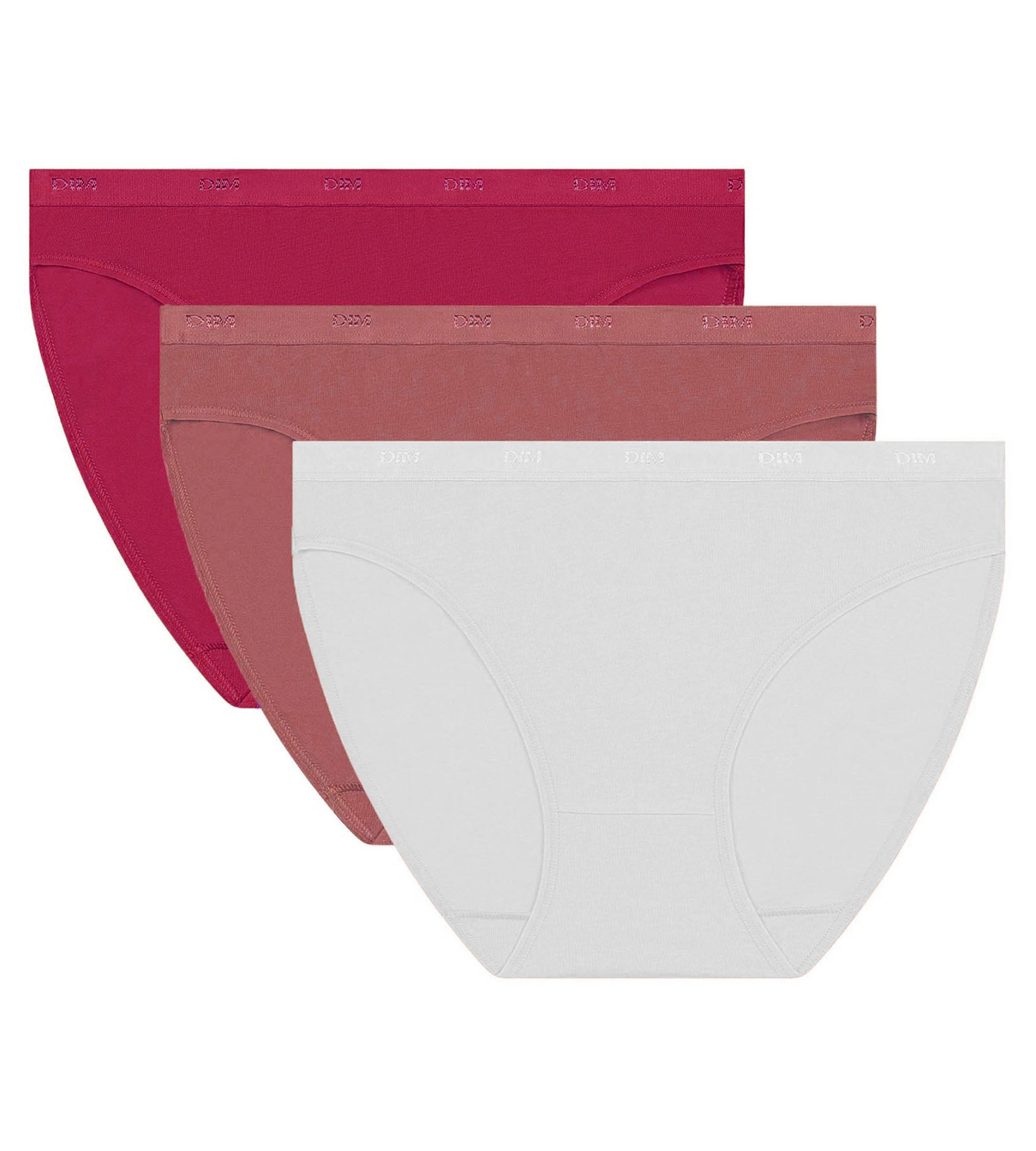 DIM Pacco da 3 slip Donna Rosso, Rosa, Bianco Les Pockets Ecodim
