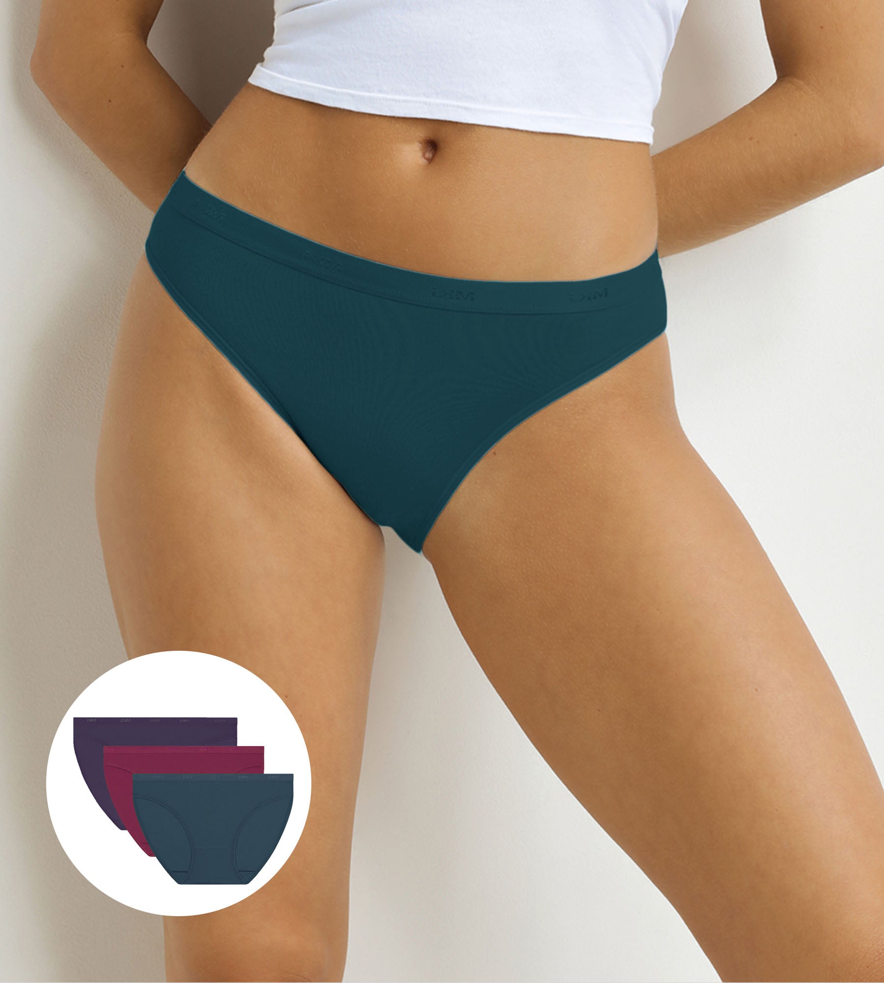 DIM Pacco da 3 slip Donna Viola, Rosso, Verde Les Pockets Ecodim