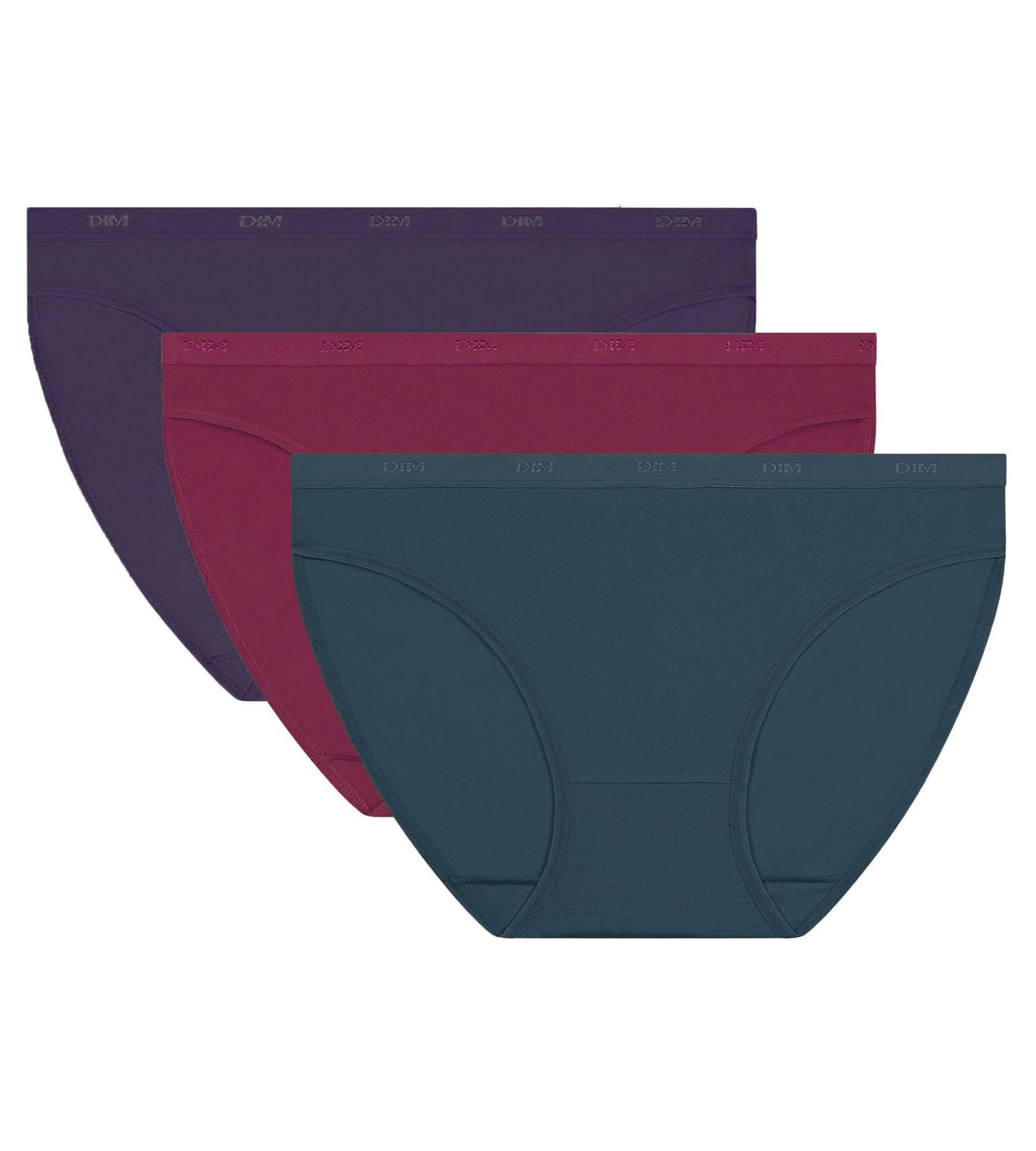 DIM Pacco da 3 slip Donna Viola, Rosso, Verde Les Pockets Ecodim