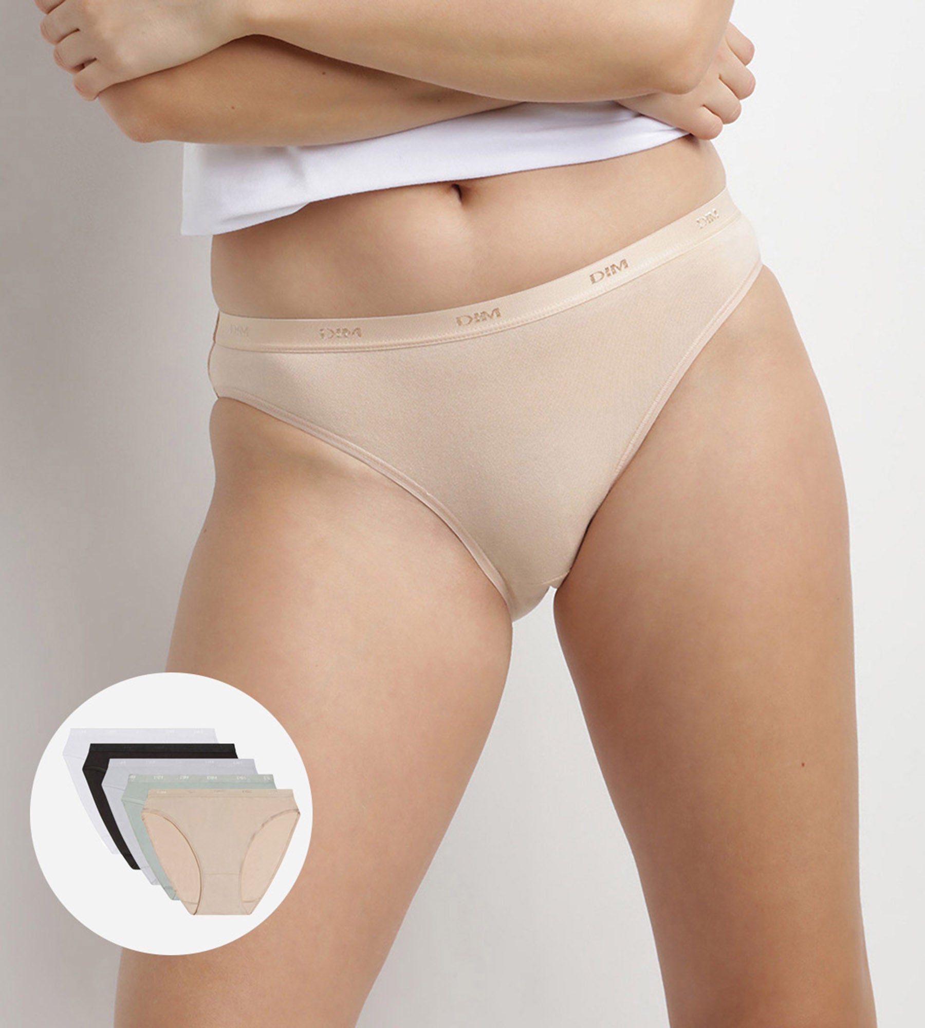 DIM Pacco da 5 slip in cotone nero, bianco, pelle e grigio Les Pockets