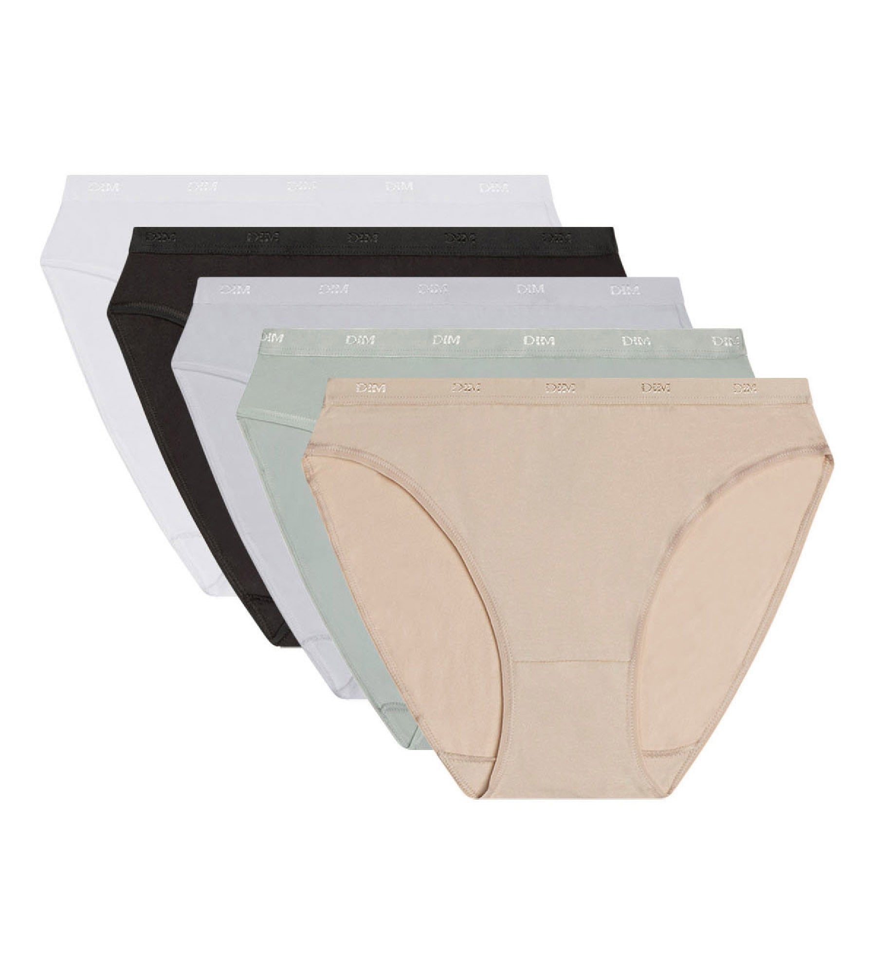 DIM Pacco da 5 slip in cotone nero, bianco, pelle e grigio Les Pockets